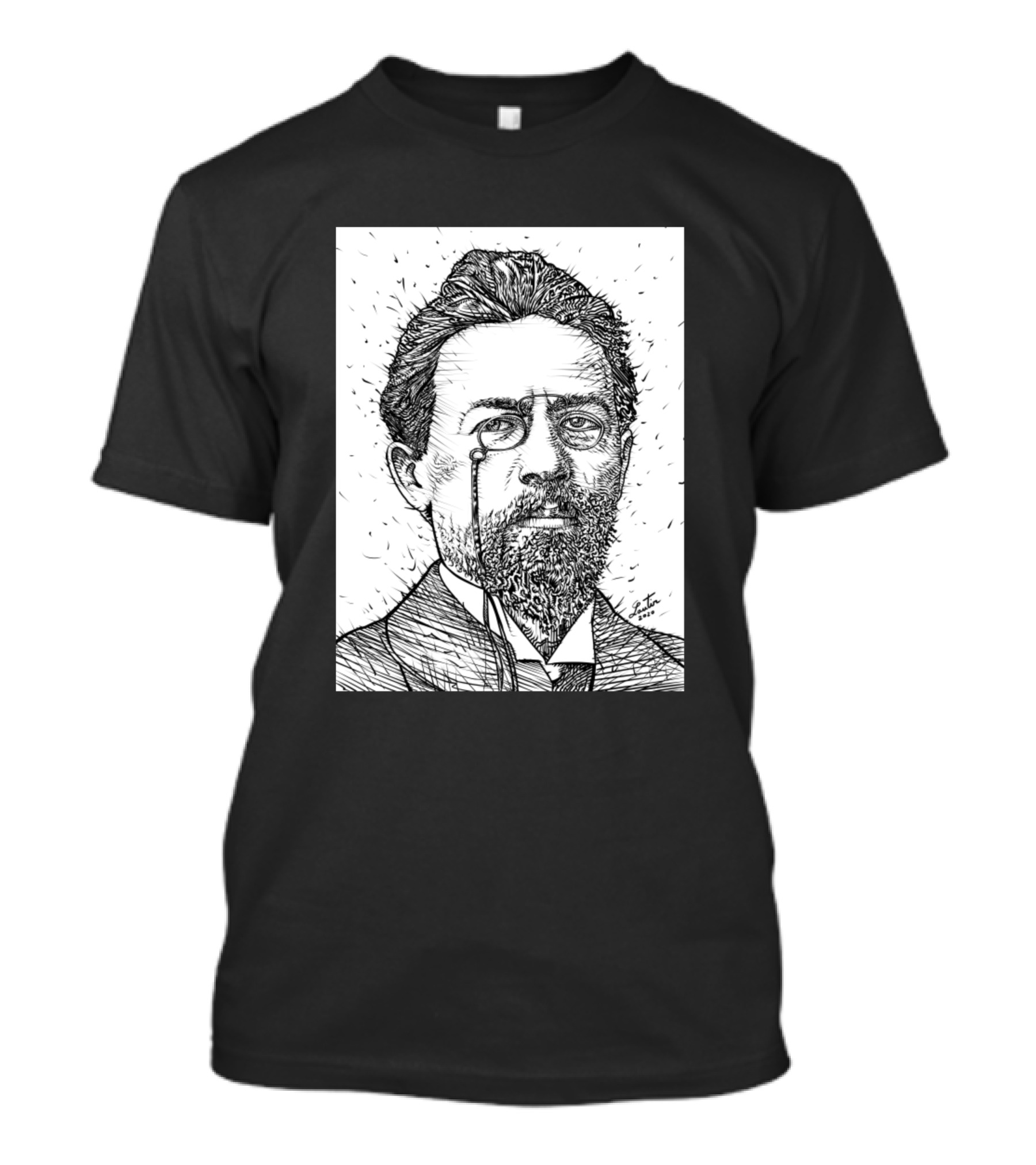Anton Chekhov Ink Pen Portrait Monocle T-Shirt