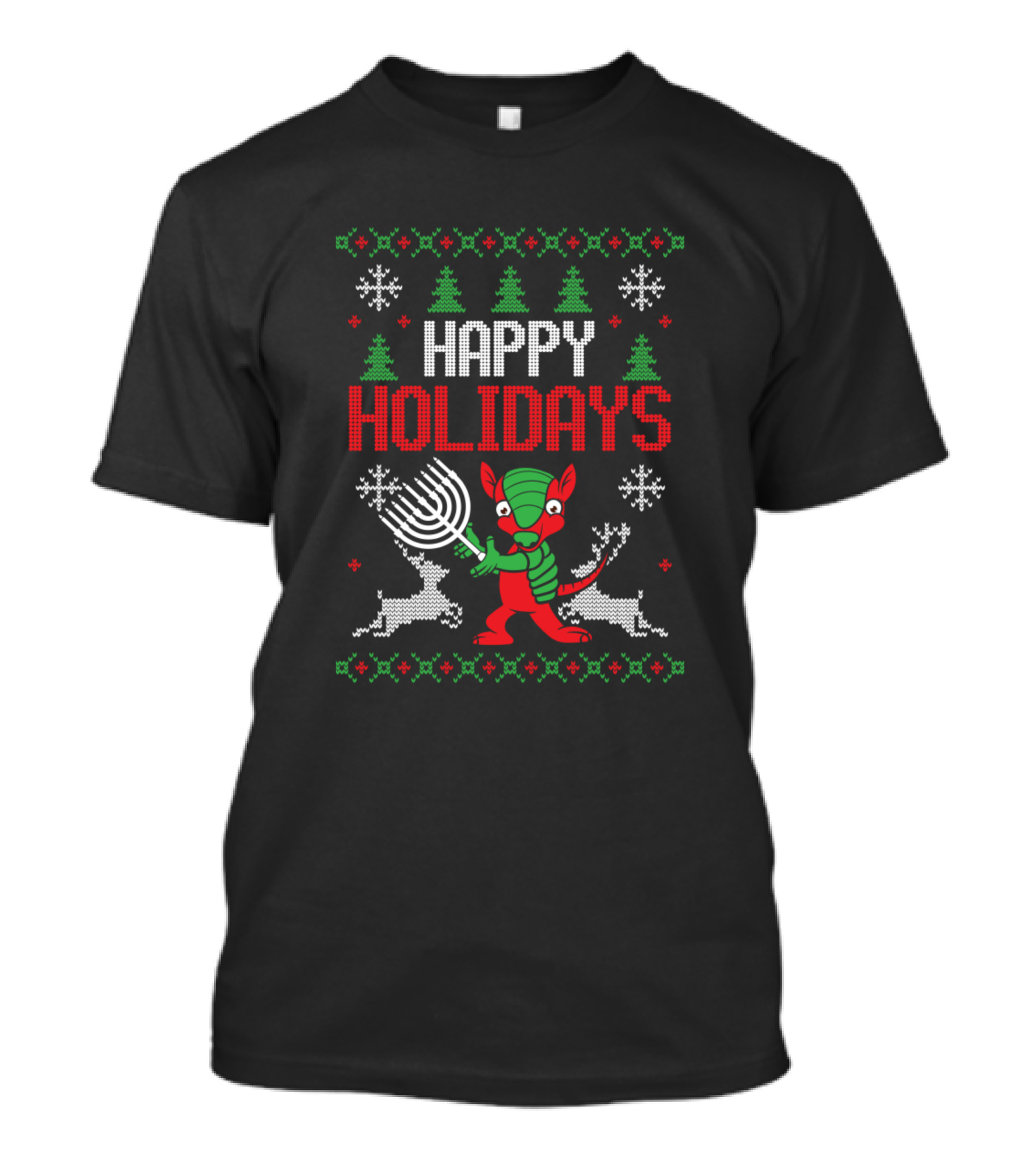 Happy Holidays Armadillo With Menorah And Reindeer T-Shirt