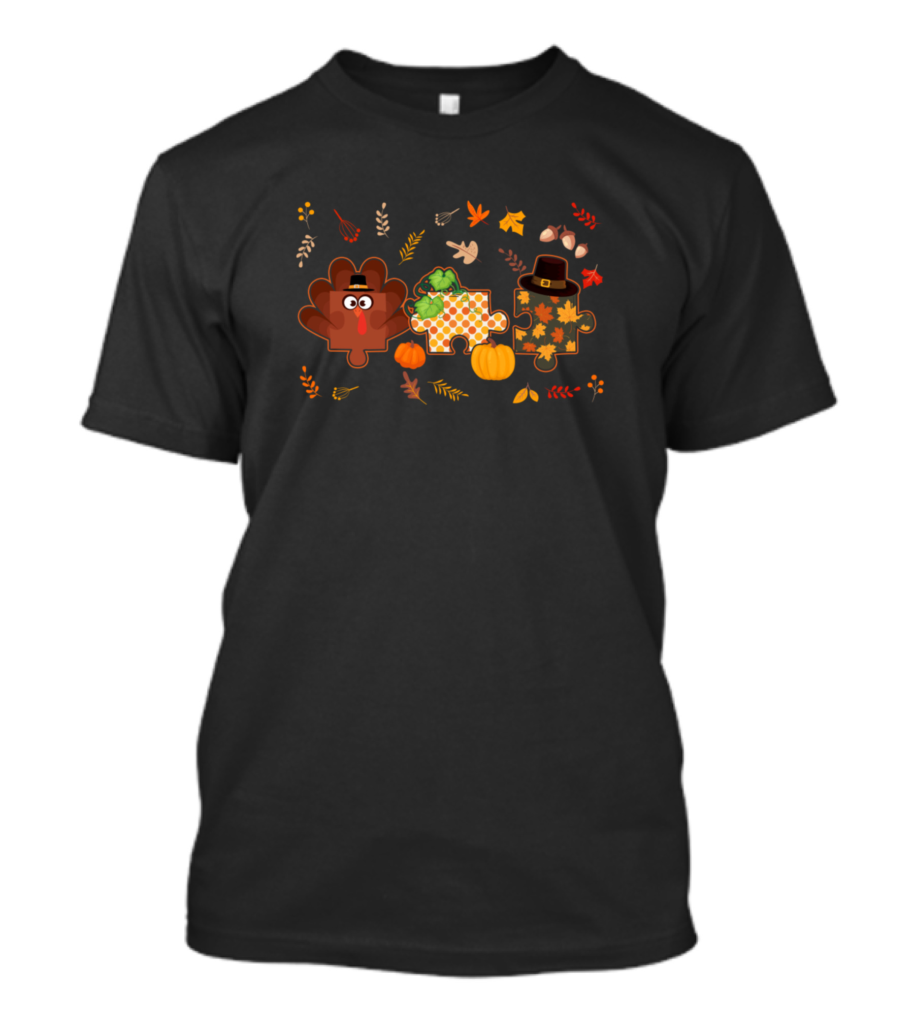 Autism Turkey Puzzle Thanksgiving Theme With Fall Leaves And Pumpkins T-Shirt