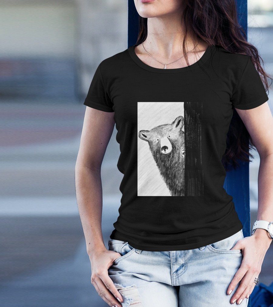 Bear Peeking Around The Tree In The Woods T-Shirt