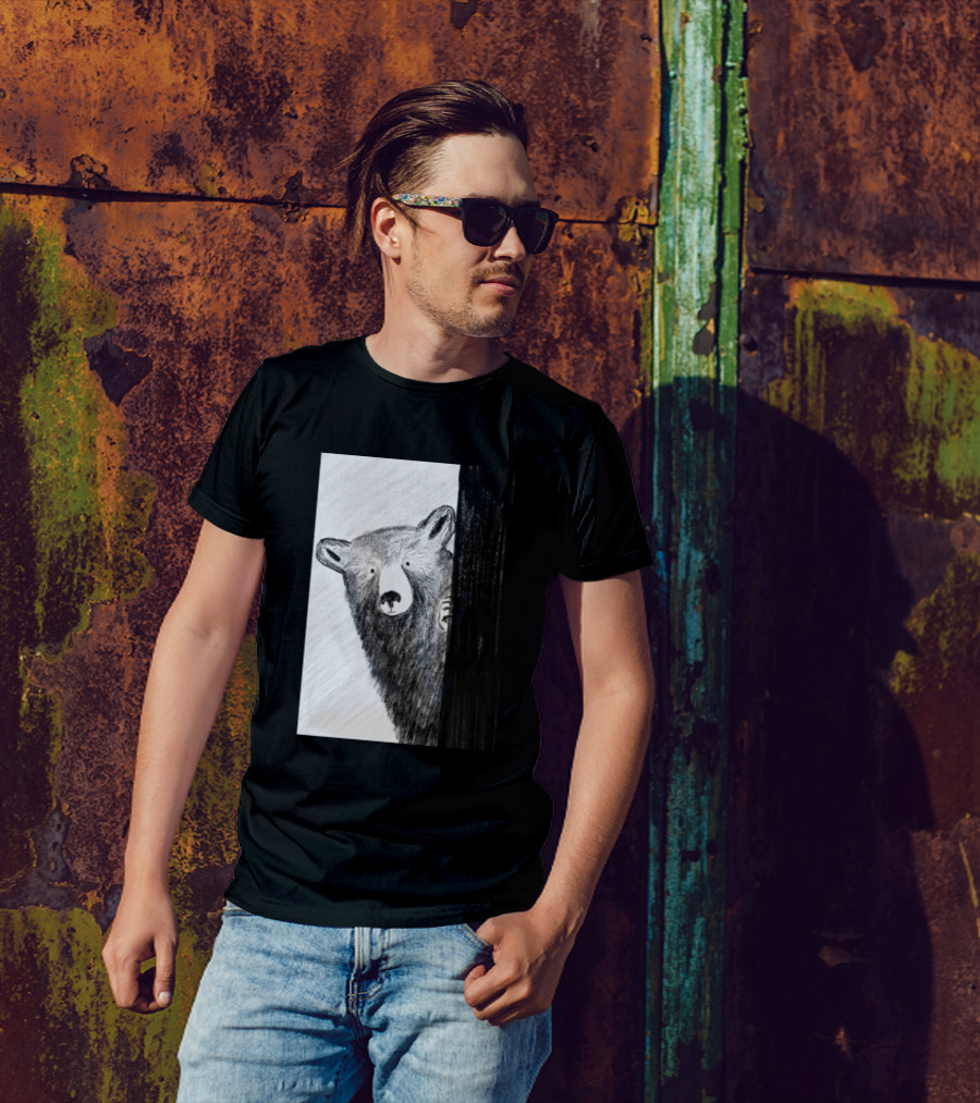Bear Peeking Around The Tree In The Woods T-Shirt
