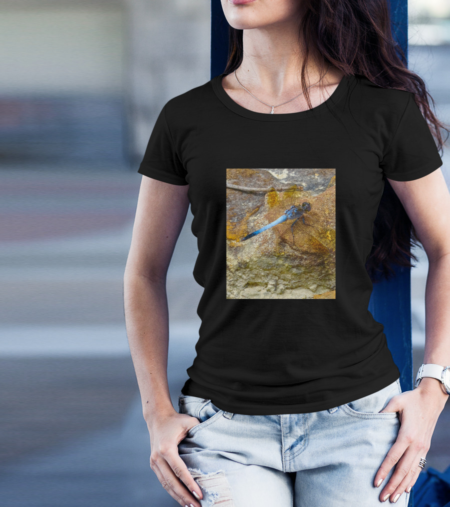 Blue Dragonfly On Rocky Surface T-Shirt
