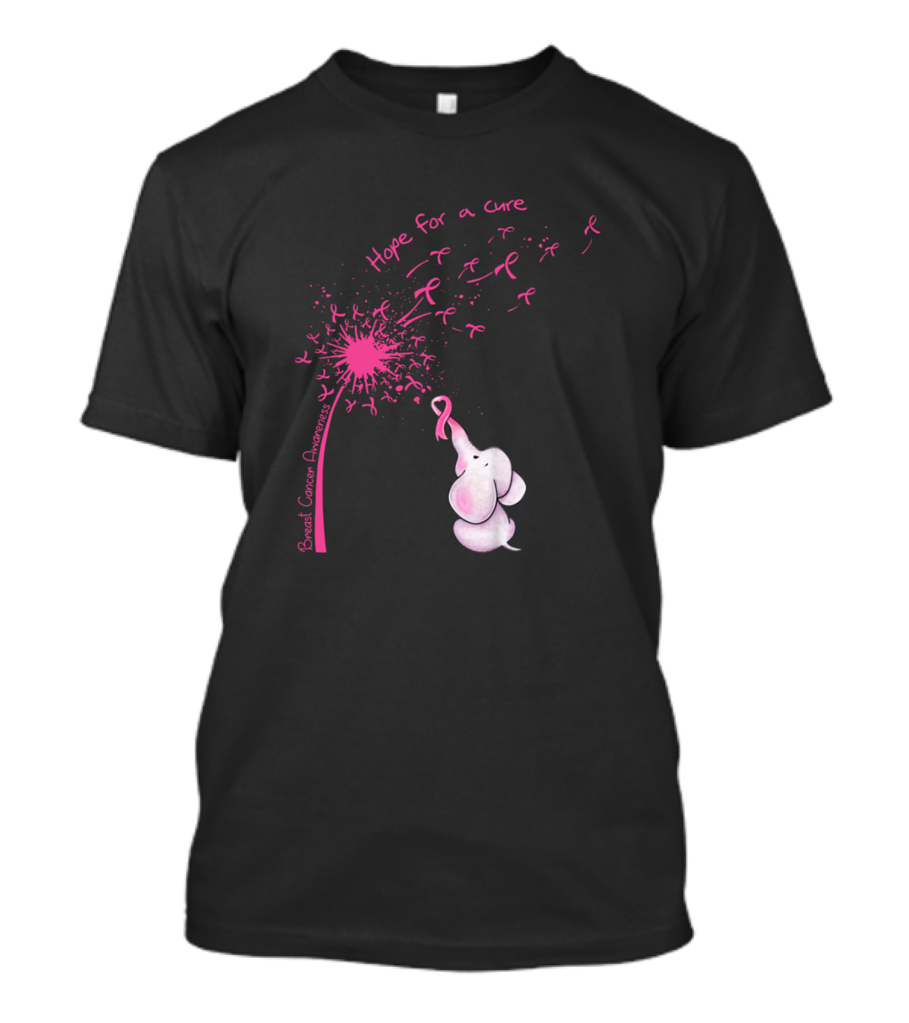 Hope For A Cure Breast Cancer Awareness Dandelion Elephant T-Shirt