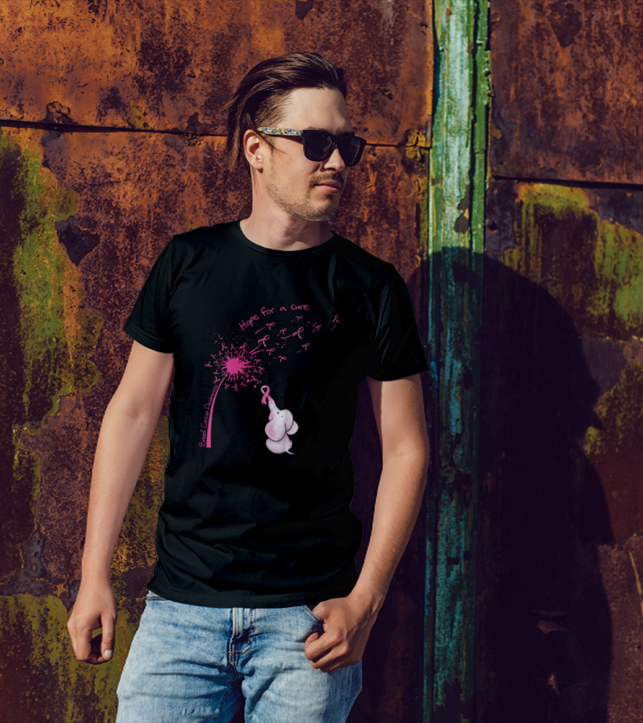 Hope For A Cure Breast Cancer Awareness Dandelion Elephant T-Shirt