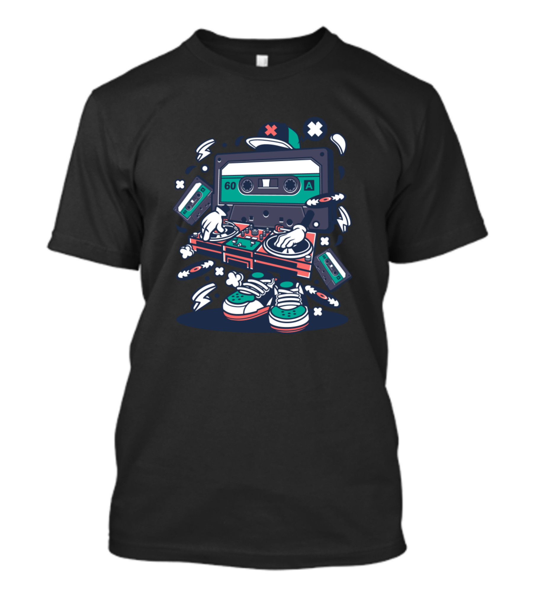 Cassette Disk Jockey Cartoon Animation With Retro Comic T-Shirt