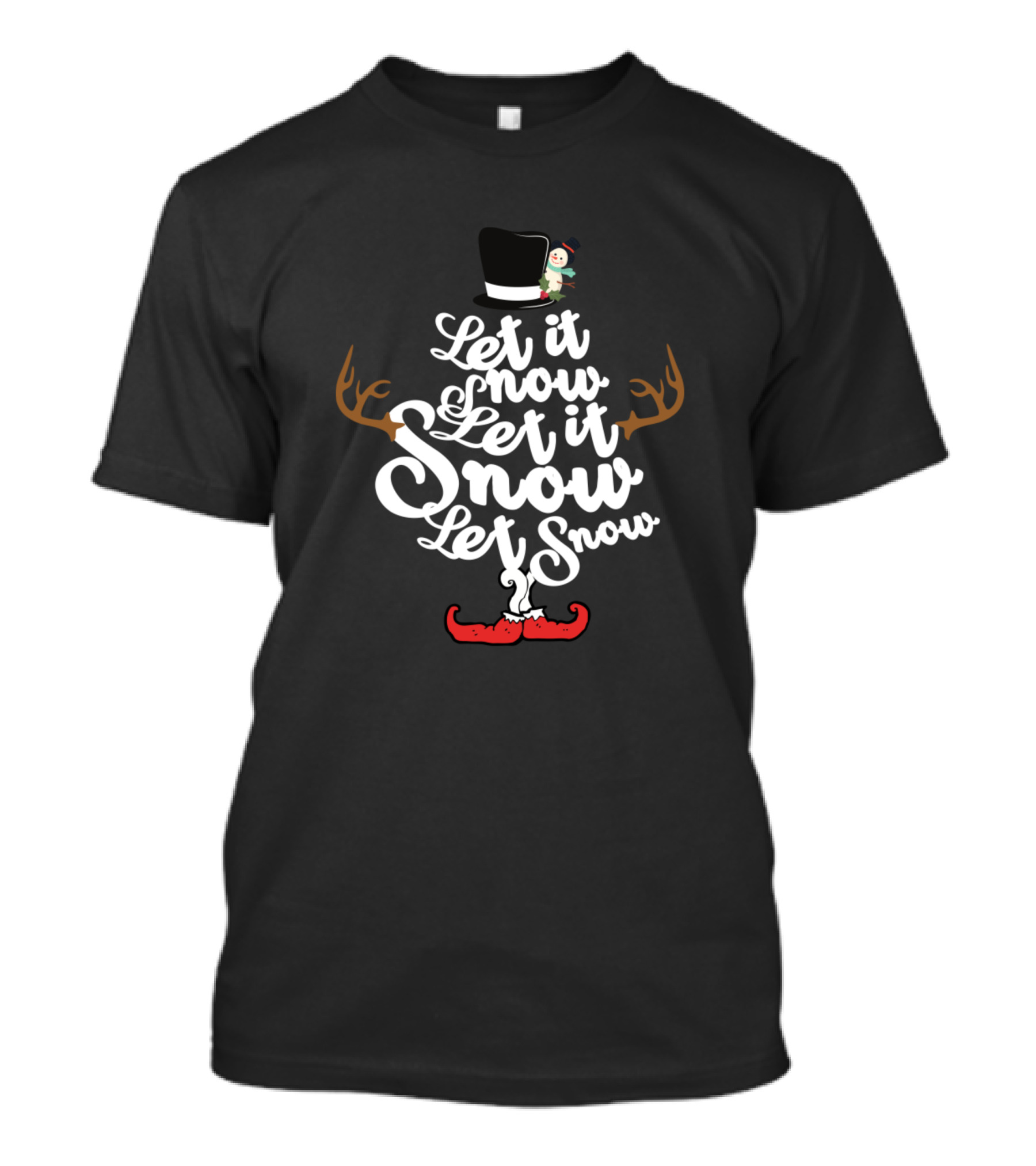 Christmas Let It Snow Top Hat Antlers Red Shoes Snowman T-Shirt