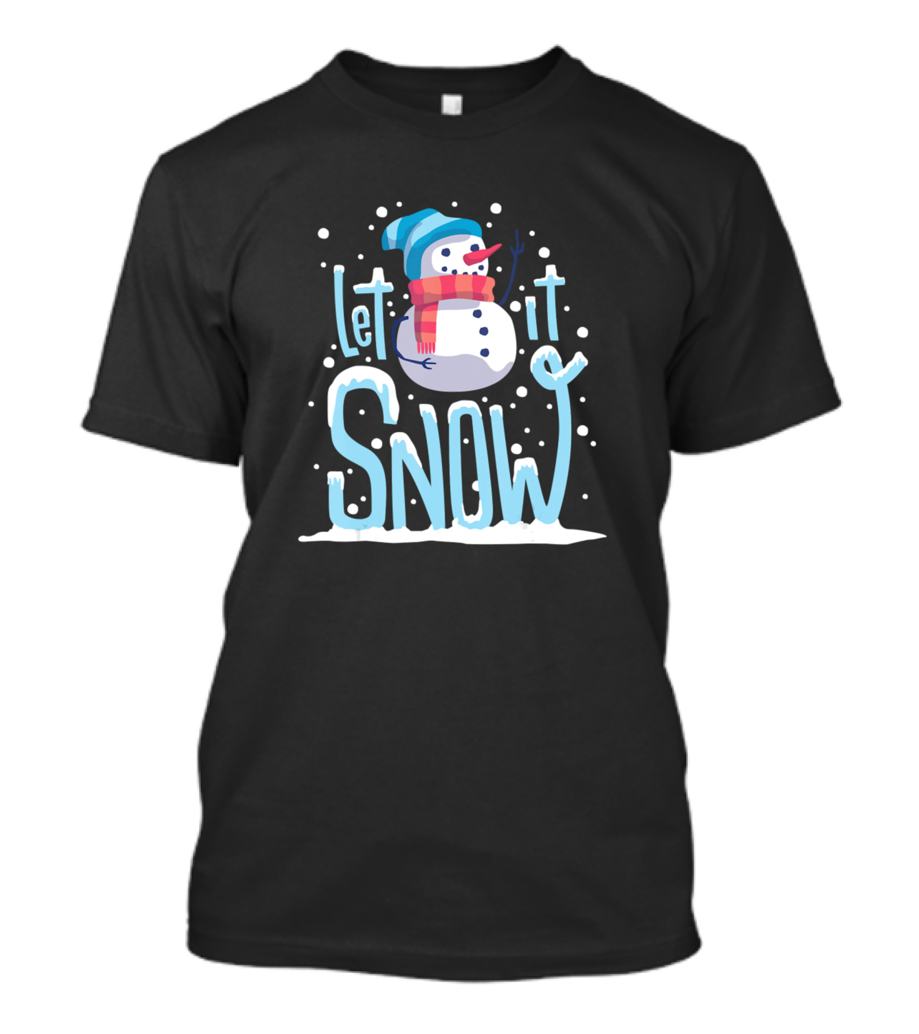 Let It Snow Snowman Christmas Winter Scene With Blue Hat And Red Scarf T-Shirt