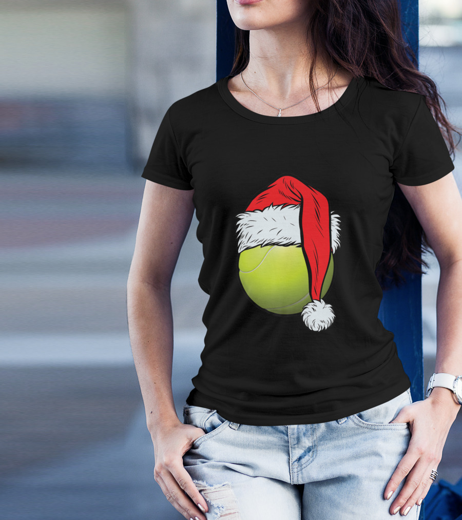 Christmas Tennis Ball Santa Hat Funny Sport Holiday T-Shirt