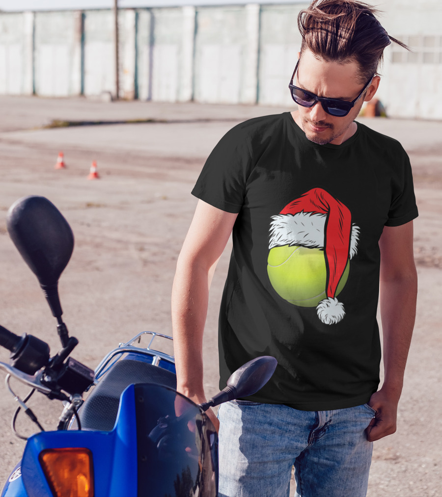 Christmas Tennis Ball Santa Hat Funny Sport Holiday T-Shirt