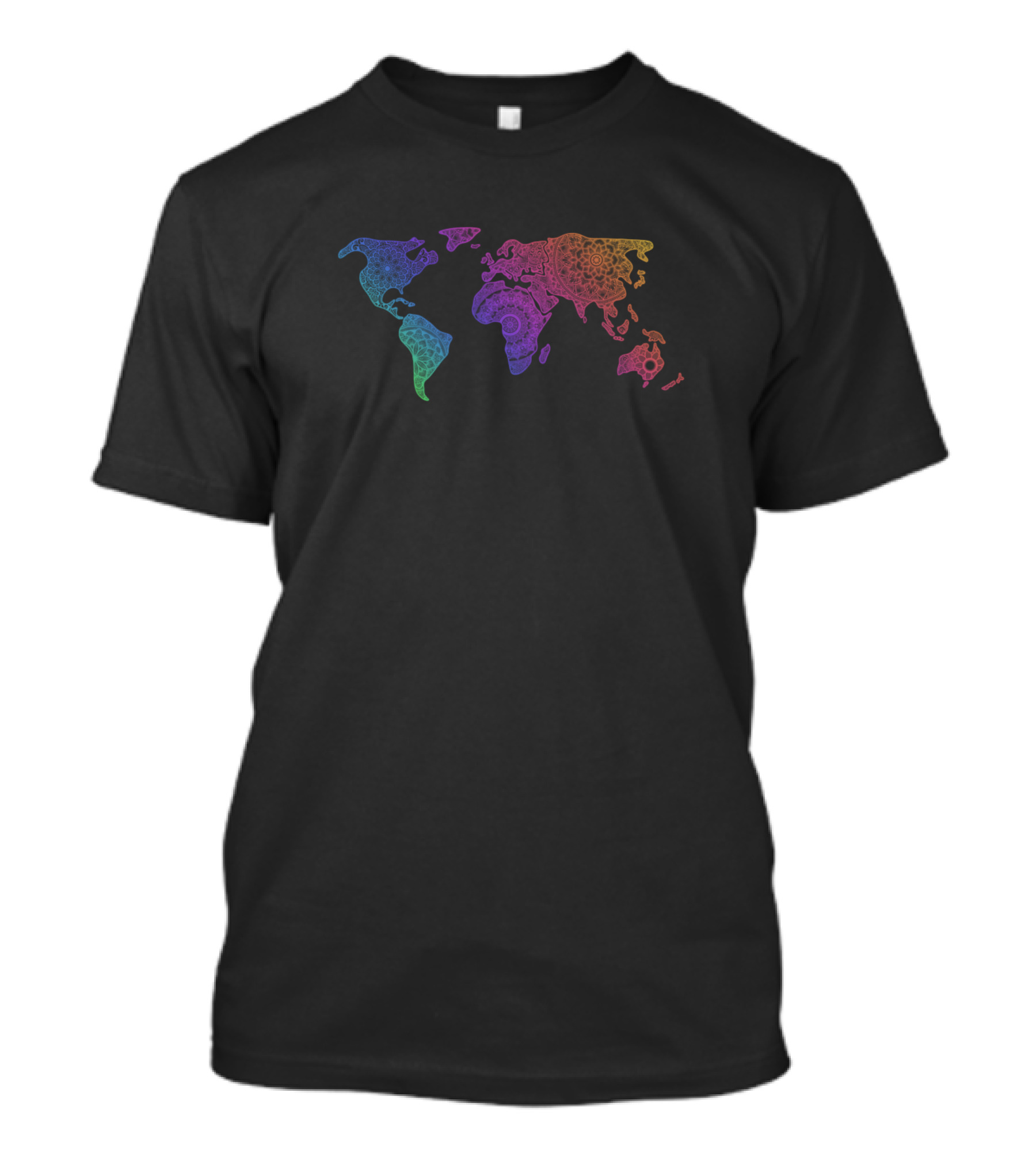 Colorful World Map Mandala In Vibrant Rainbow Tones T-Shirt