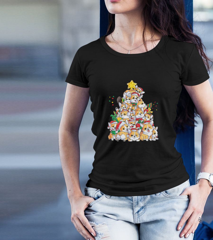 Merry Corgmas Corgi Dog Santa Christmas Tree T-Shirt