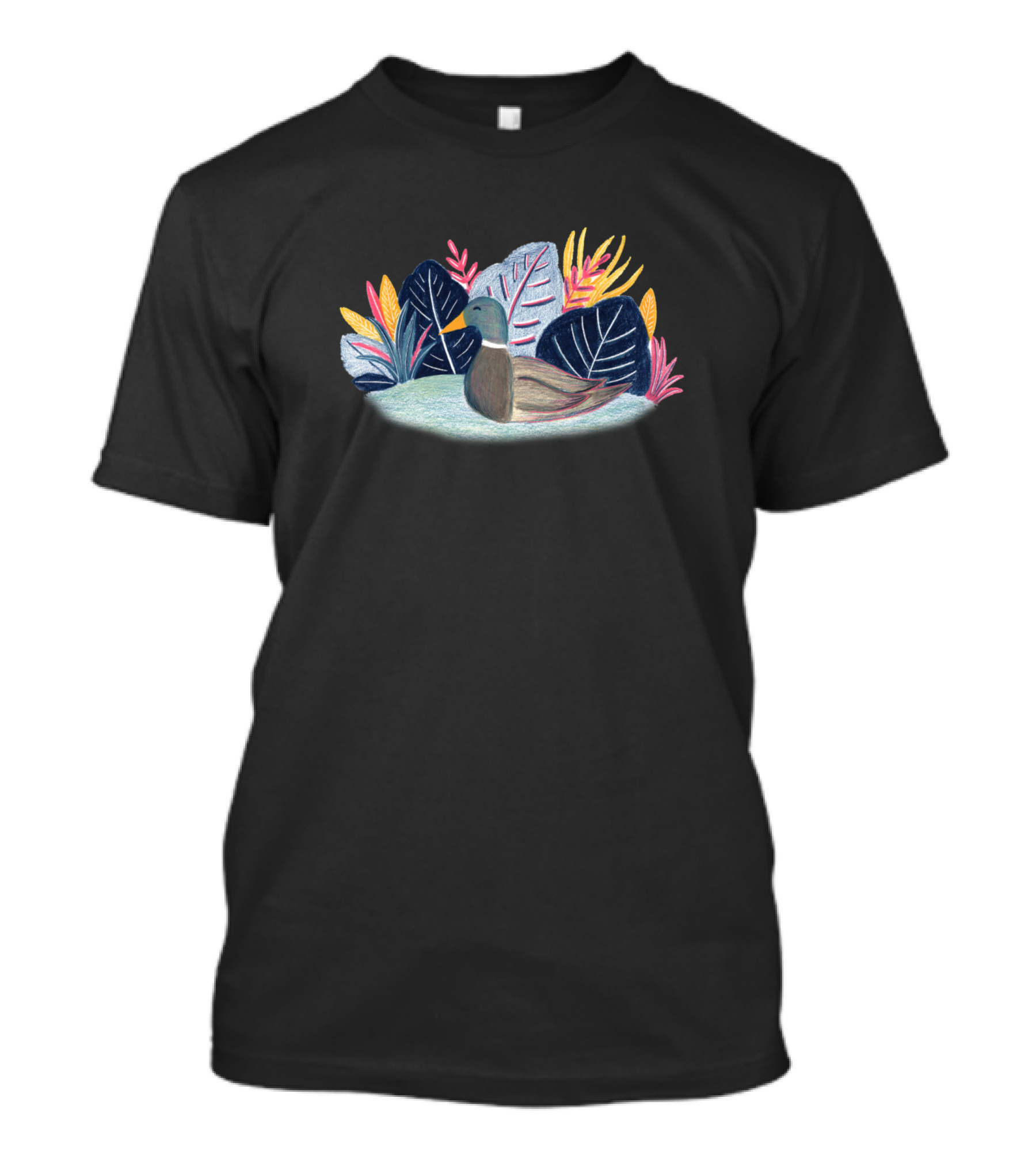 Cute Duck Nestled Among Colorful Leaves T-Shirt