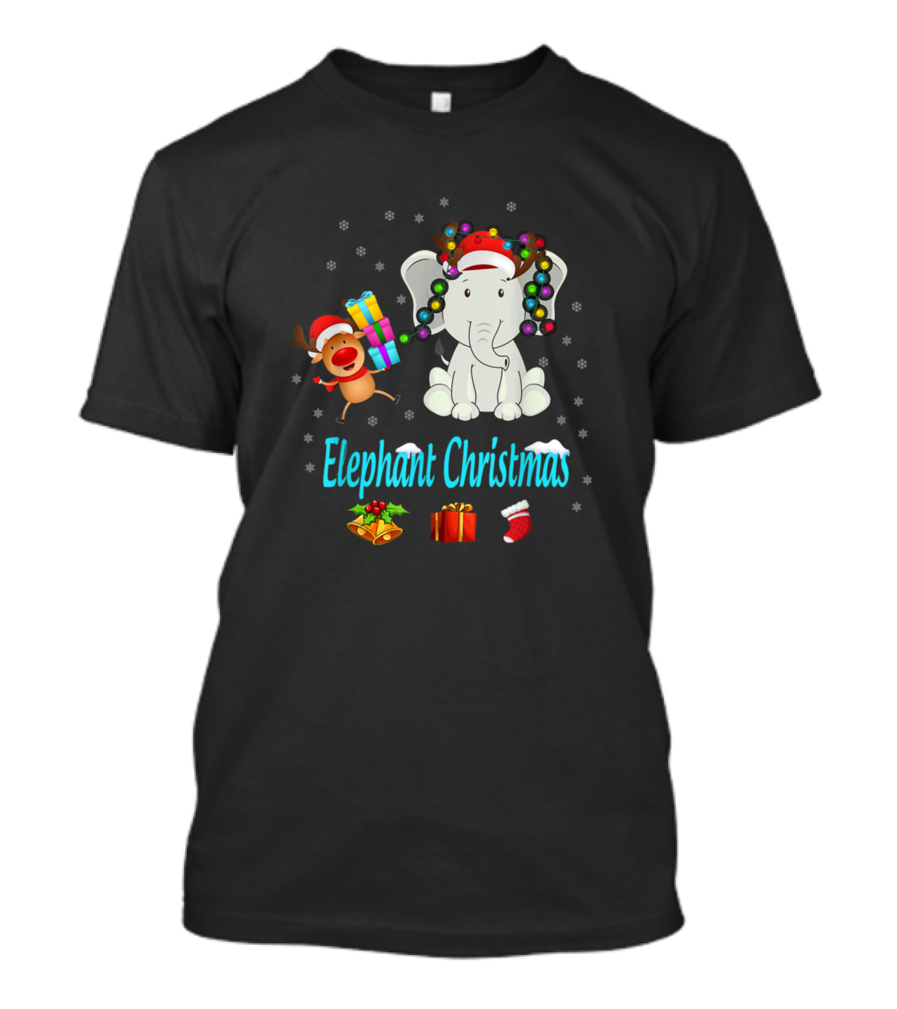 Elephant Christmas Reindeer Santa Gifts Snowflakes Holiday T-Shirt