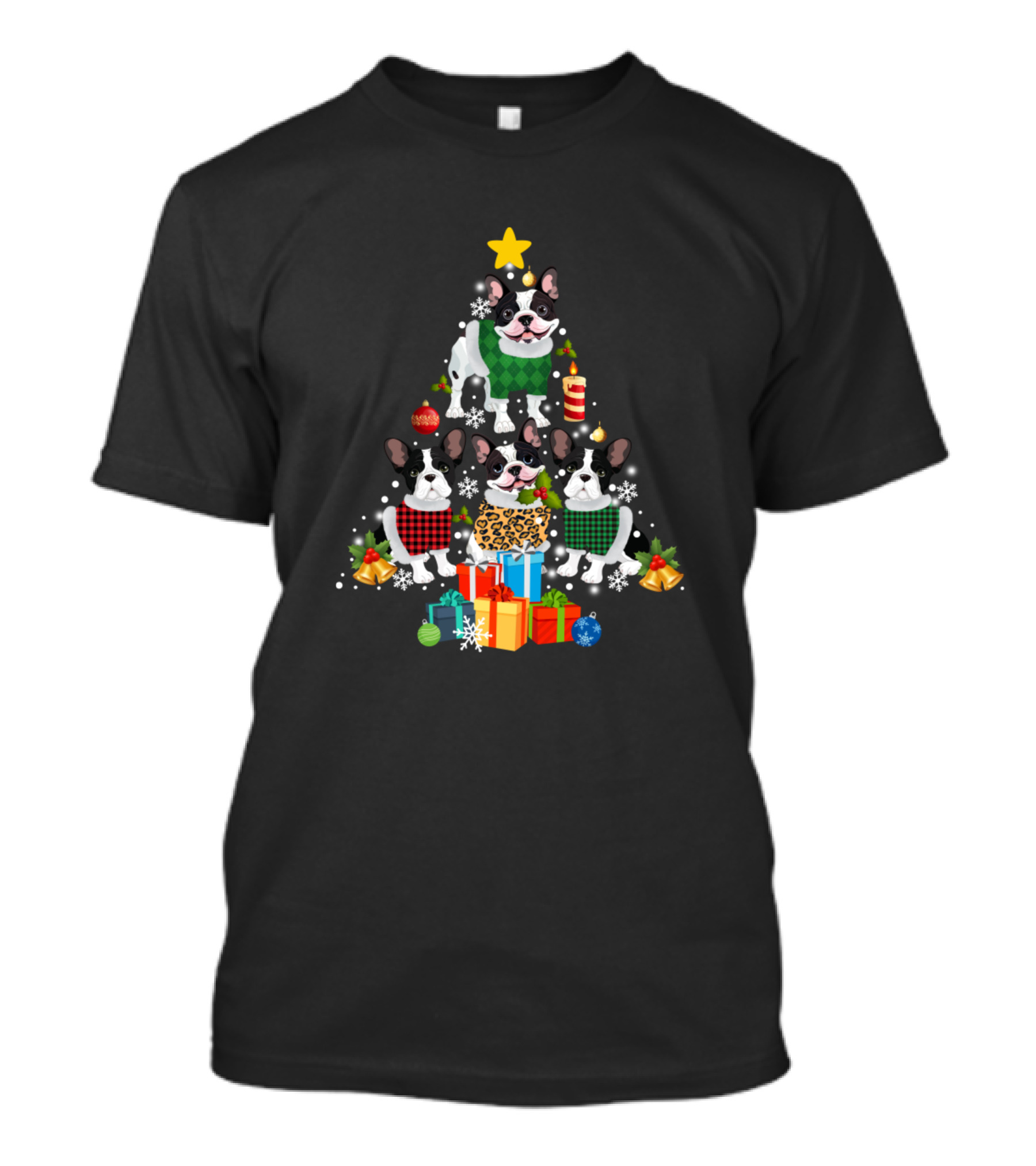 French Bulldog Christmas Tree Sweater Decor With Presents And Ornaments T-Shirt
