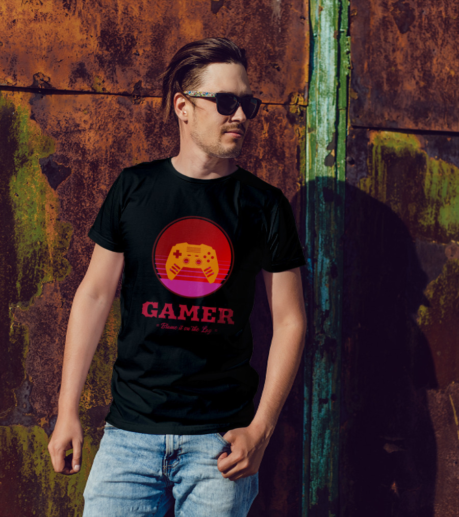 Gamer Blame It On The Lag Retro Sunset Game Controller T-Shirt