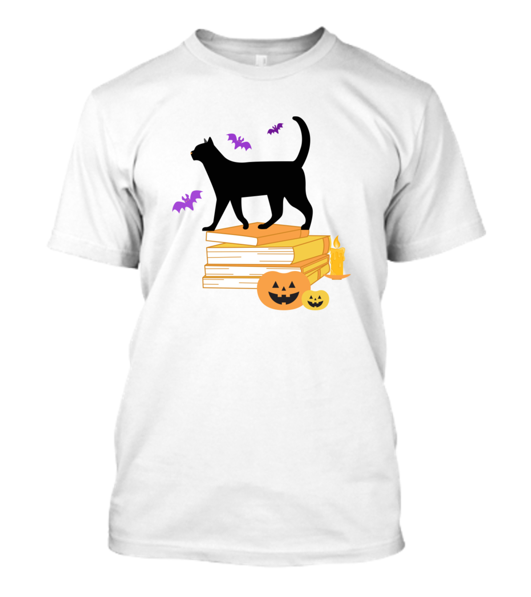 Halloween Cat With Books And Pumpkins T-Shirt