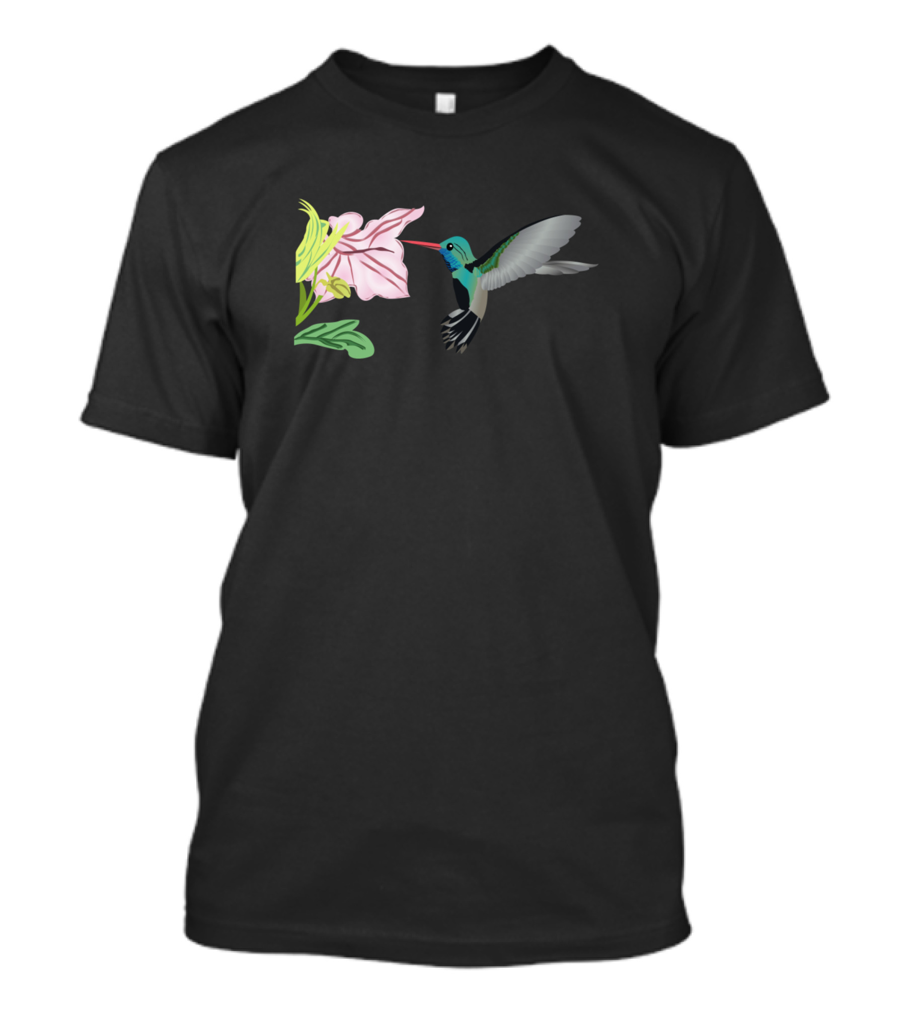 Humming Bird Picking Pink Flower T-Shirt