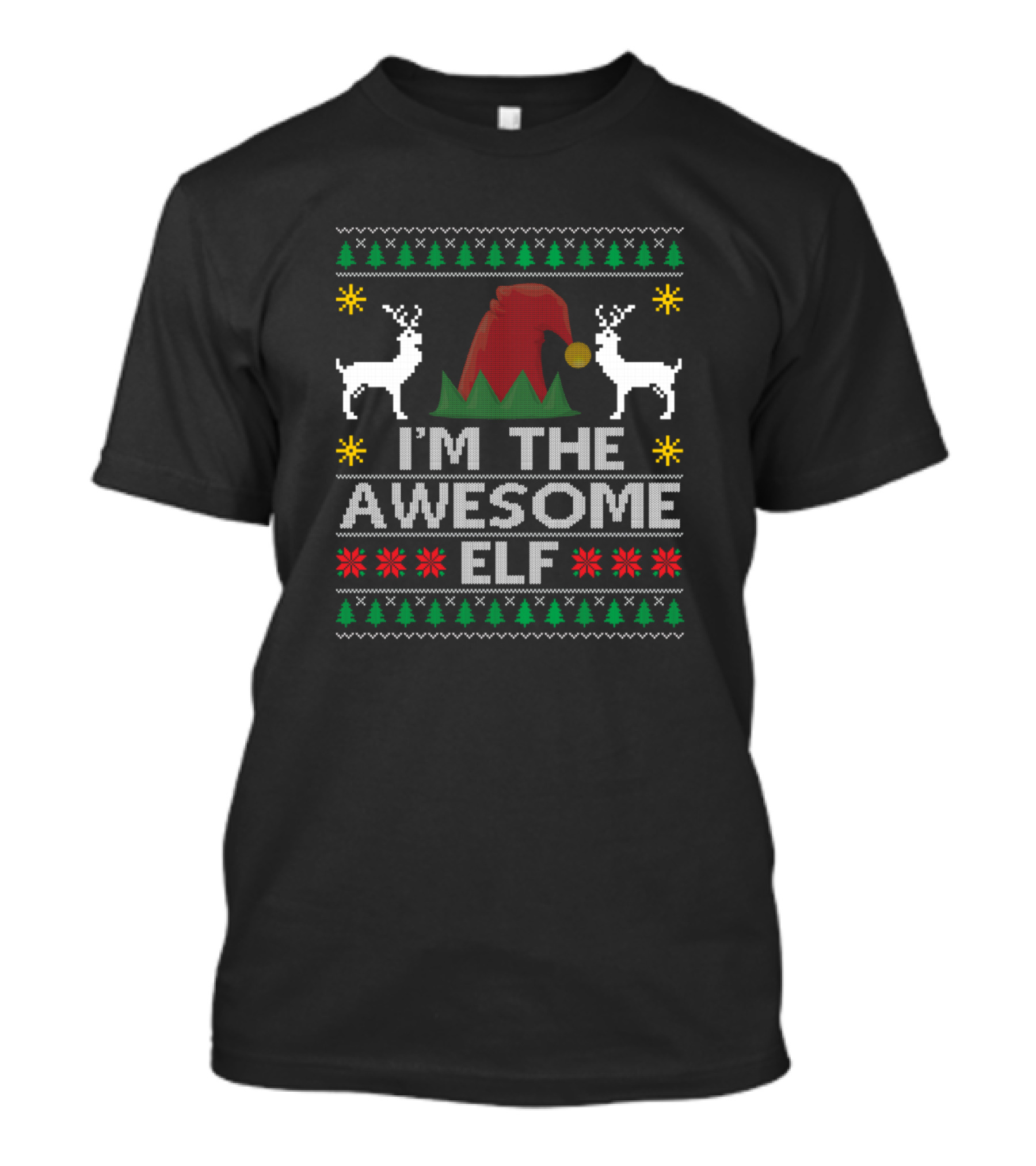 I'm The Awesome Elf Ugly Christmas Sweater Design With Reindeer And Festive Symbols T-Shirt