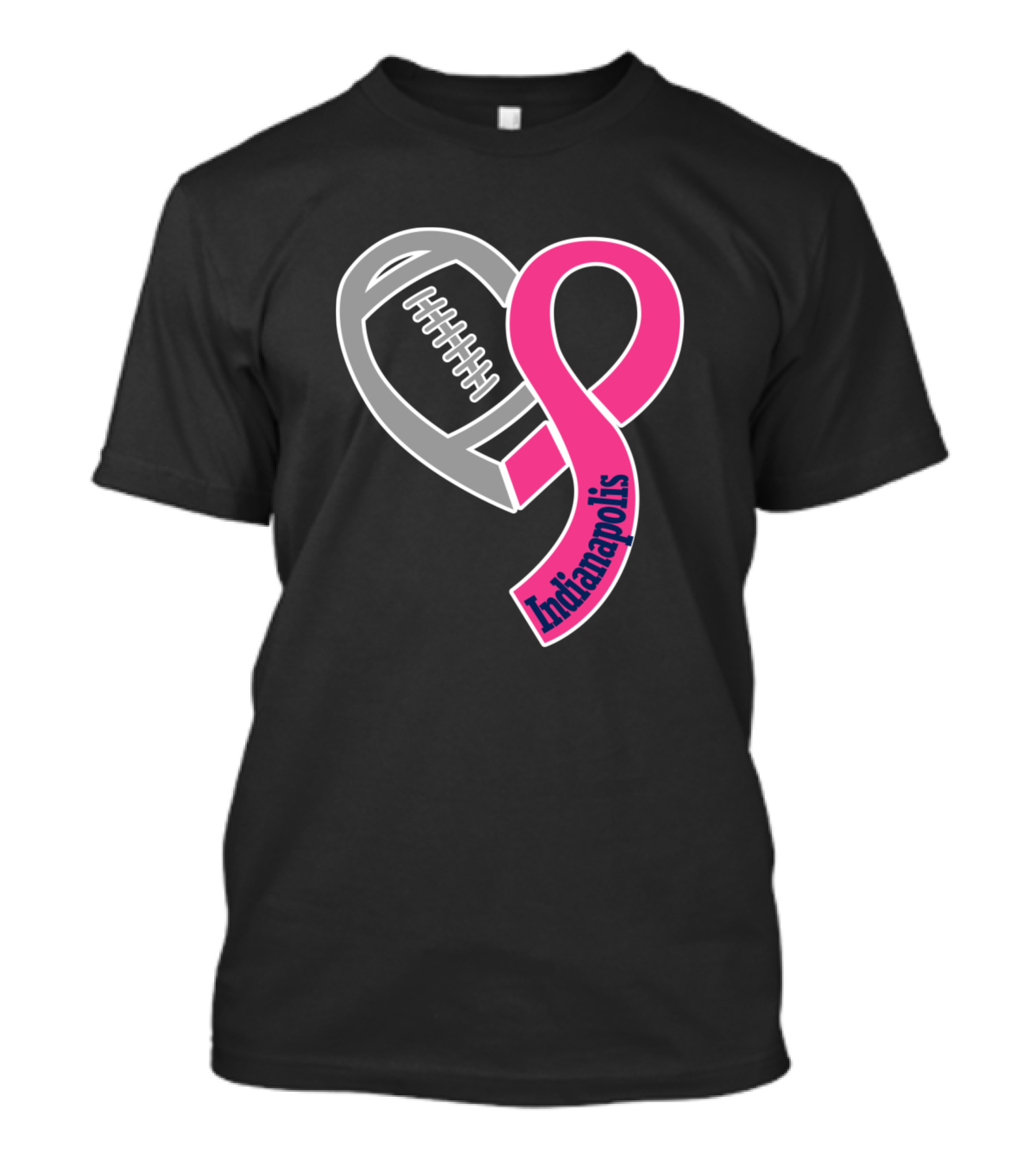 Indianapolis Pro Football Pink Ribbon Breast Cancer Awareness Heart Shape Football T-Shirt