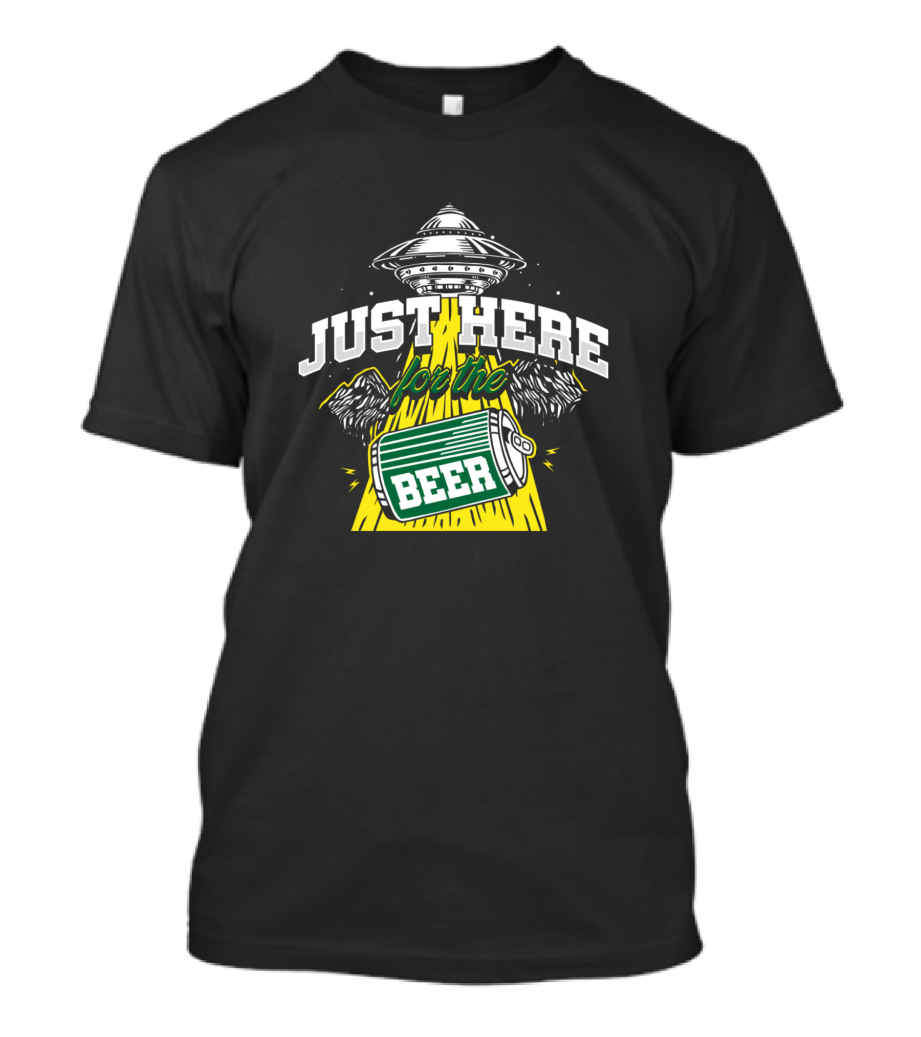 JUST HERE FOR THE BEER UFO ALIEN ABDUCTION BEER CAN T-Shirt