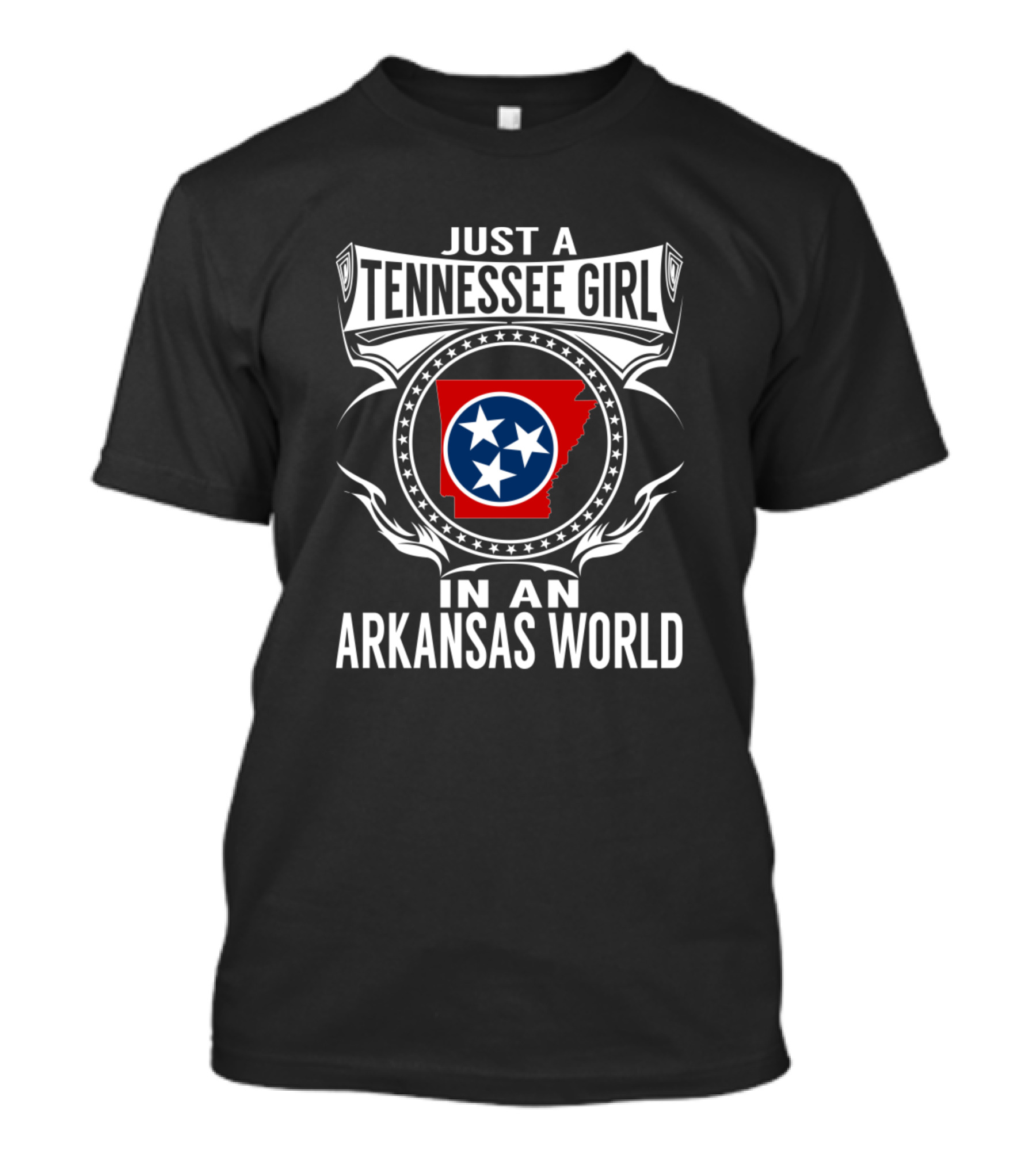 Just A Tennessee Girl In An Arkansas World Emblem T-Shirt