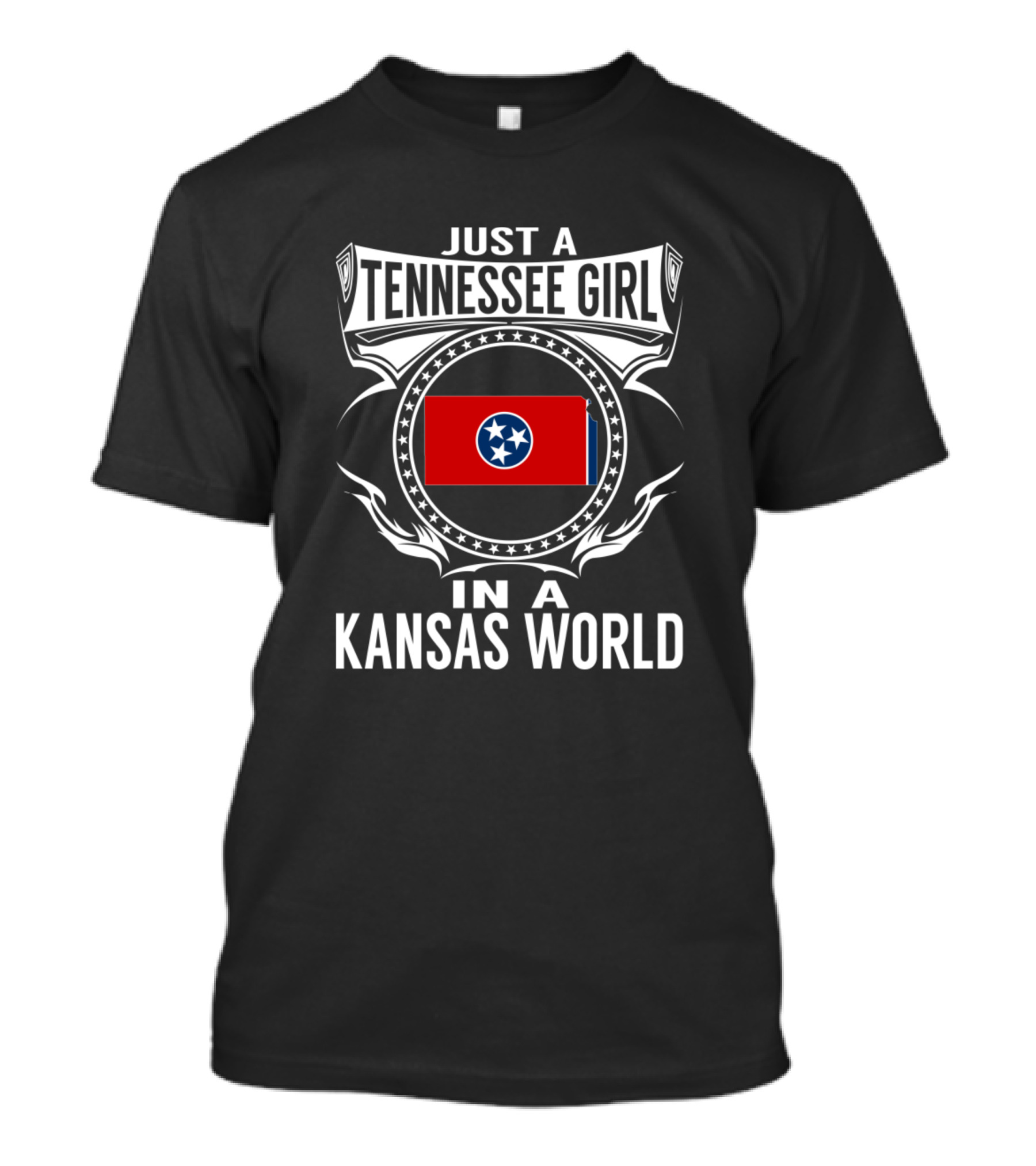 Just A Tennessee Girl With Flag In A Kansas World T-Shirt