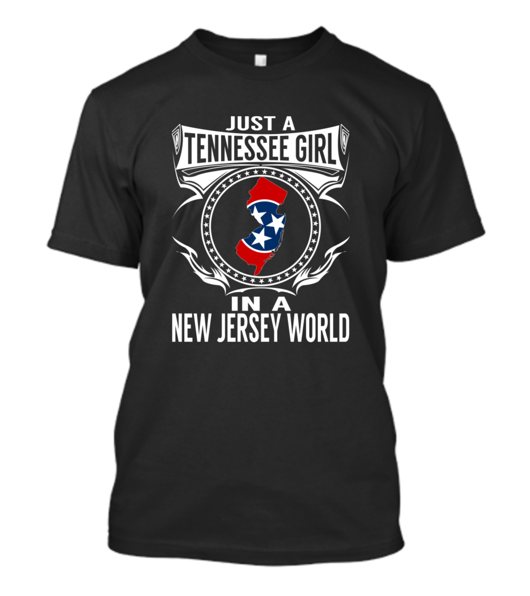 Just A Tennessee Girl In A New Jersey World With State And Flag Elements T-Shirt