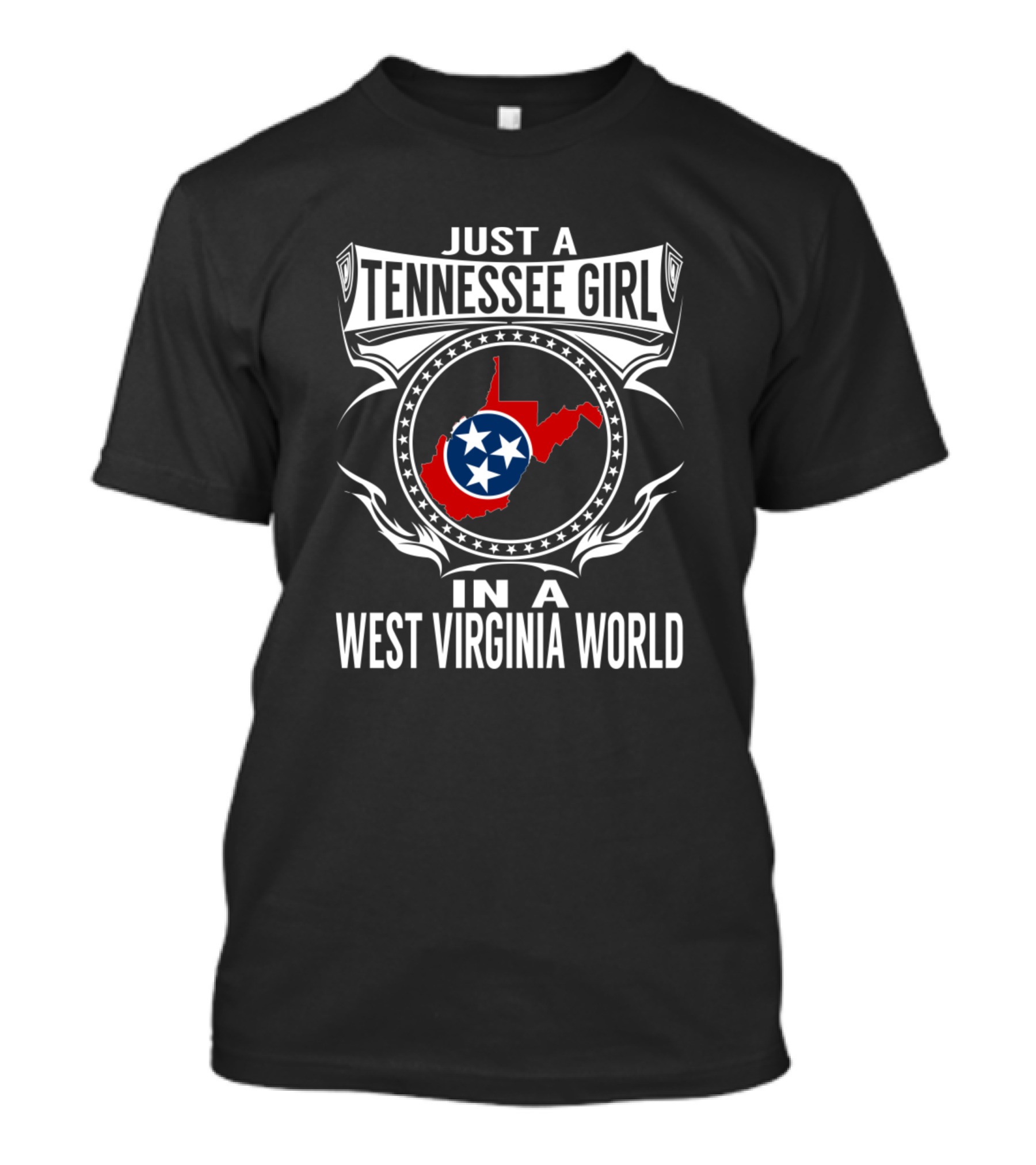 Just A Tennessee Girl In A West Virginia World With State Symbols T-Shirt