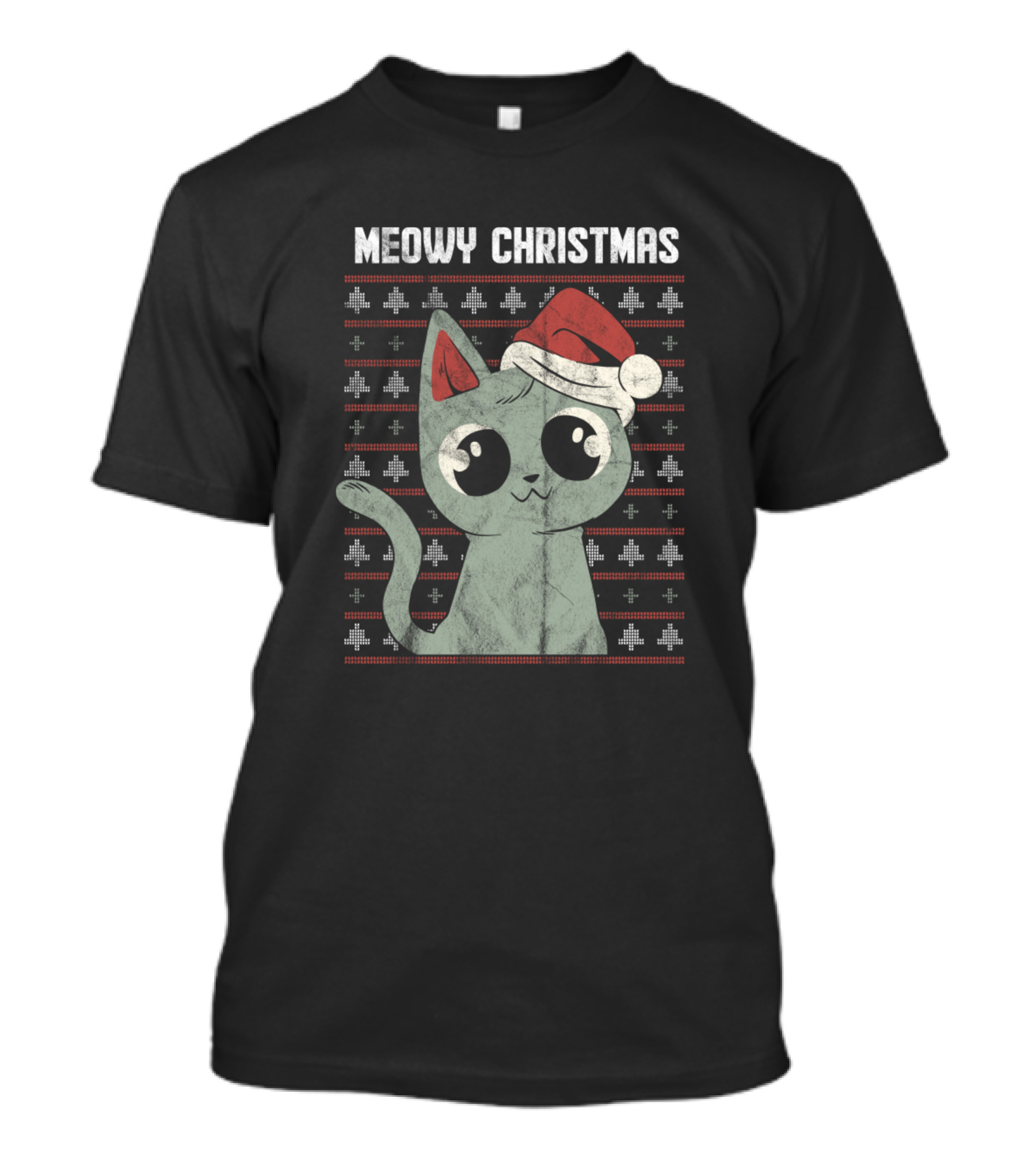 Meowy Christmas Cat With Santa Hat And Cute Festive Kitty T-Shirt