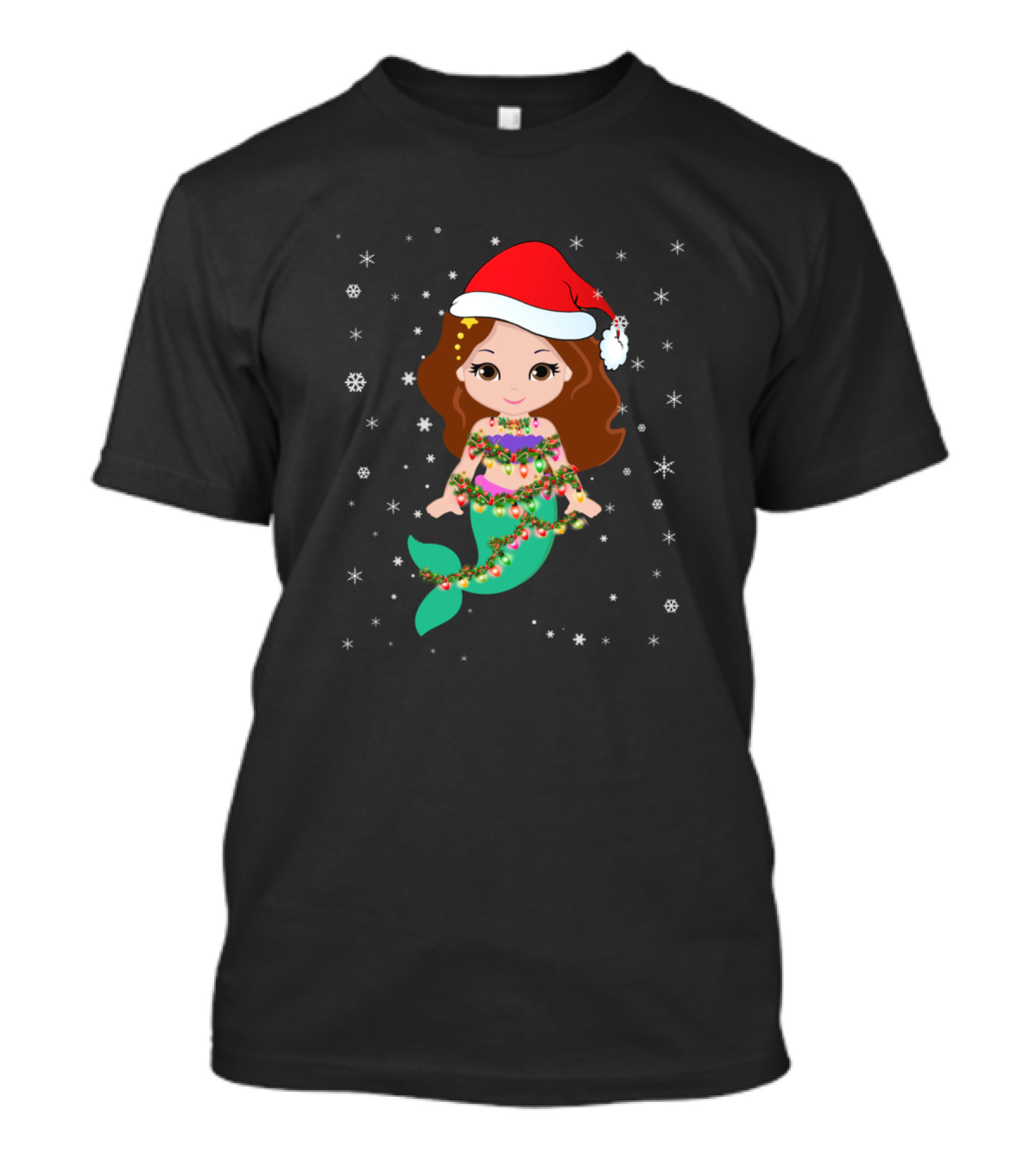 Mermaid Light Christmas Santa Hat Snowflakes T-Shirt