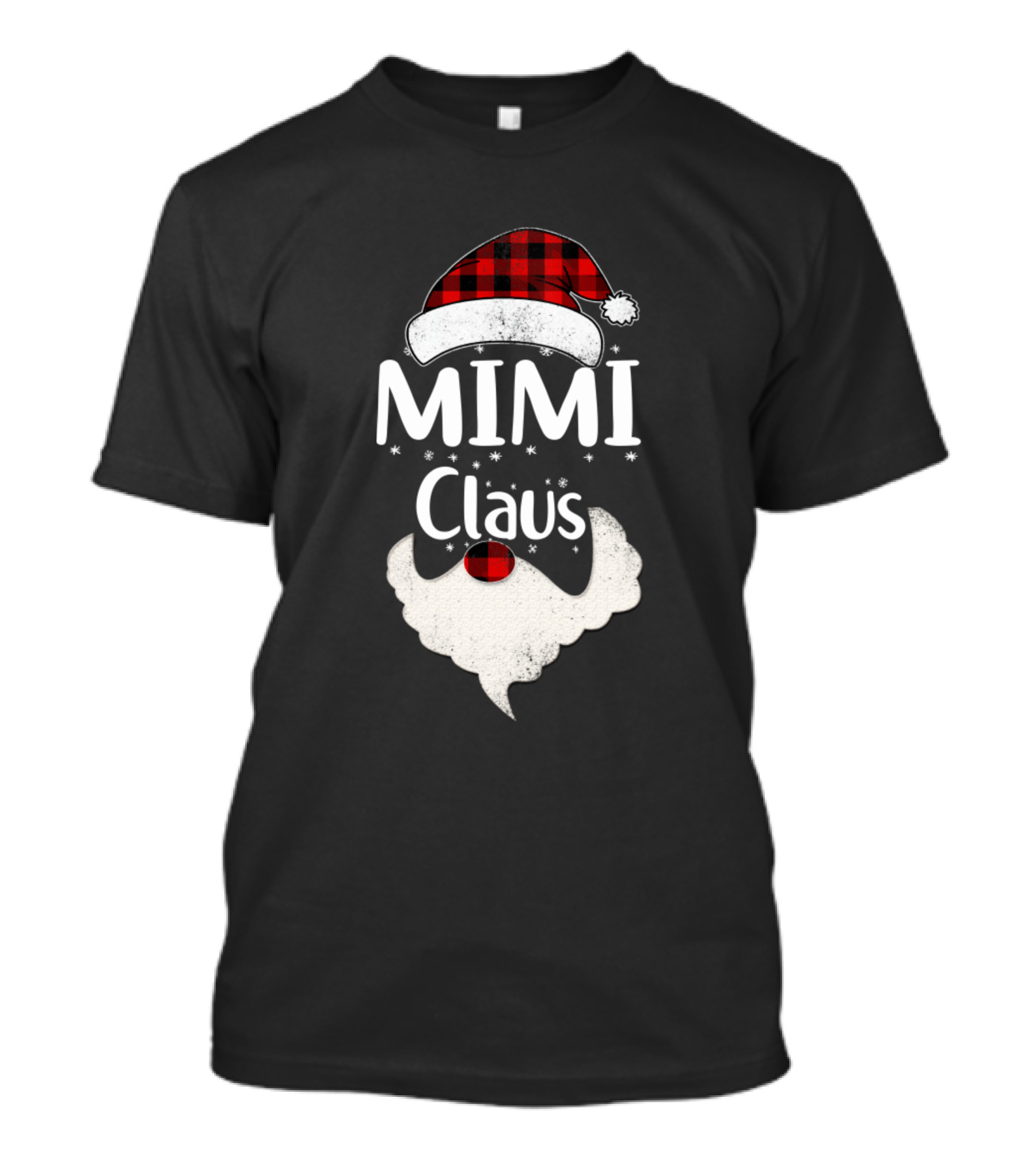 Mimi Claus Santa Hat Beard Christmas Plaid T-Shirt
