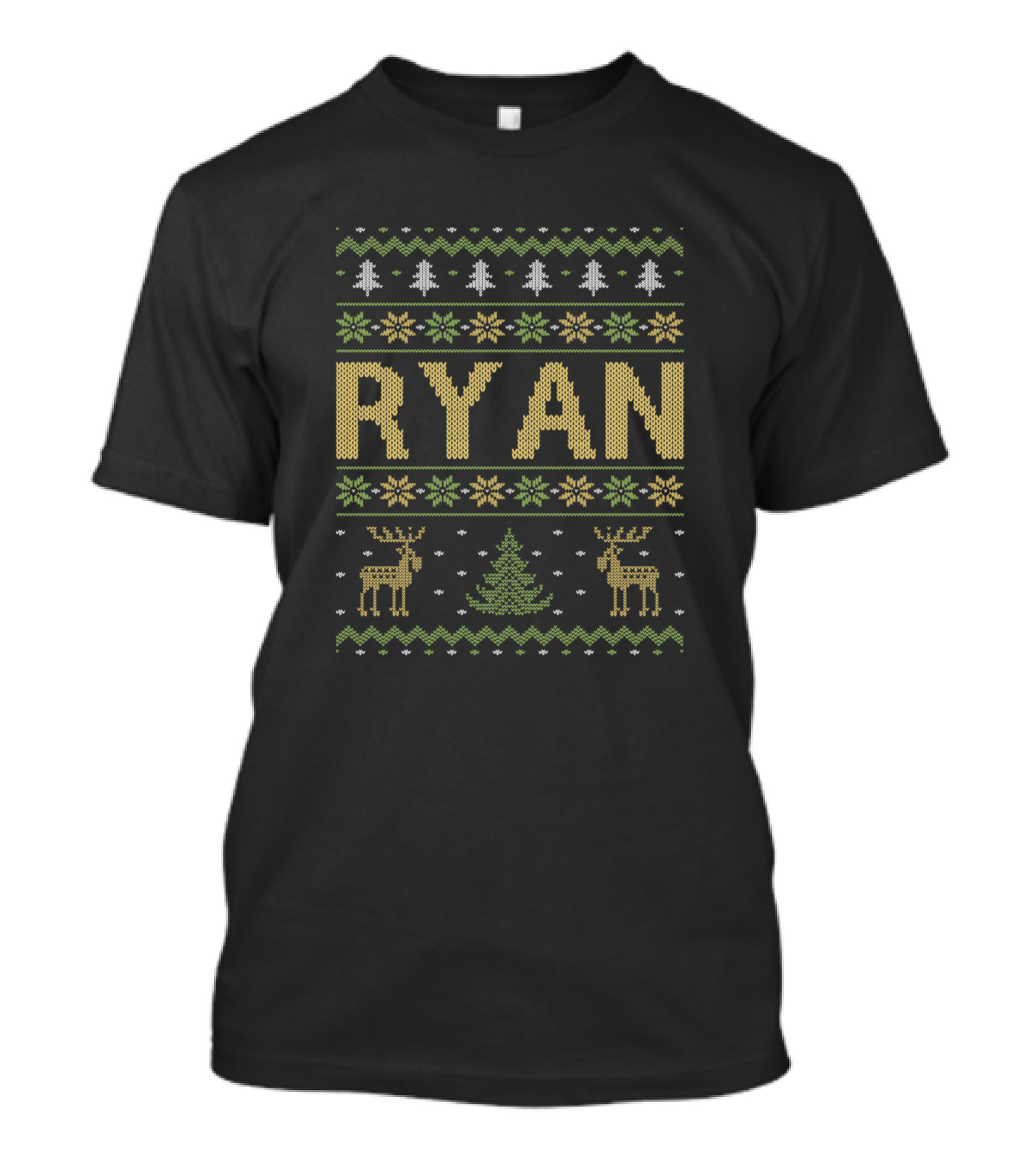 Ryan Ugly Christmas Sweater Reindeer Snowflakes Trees T-Shirt