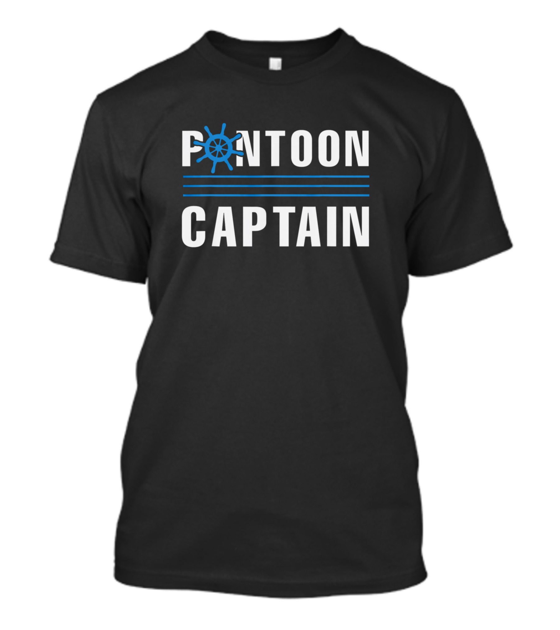Pontoon Captain Ship Wheel Nautical Blue Lines T-Shirt