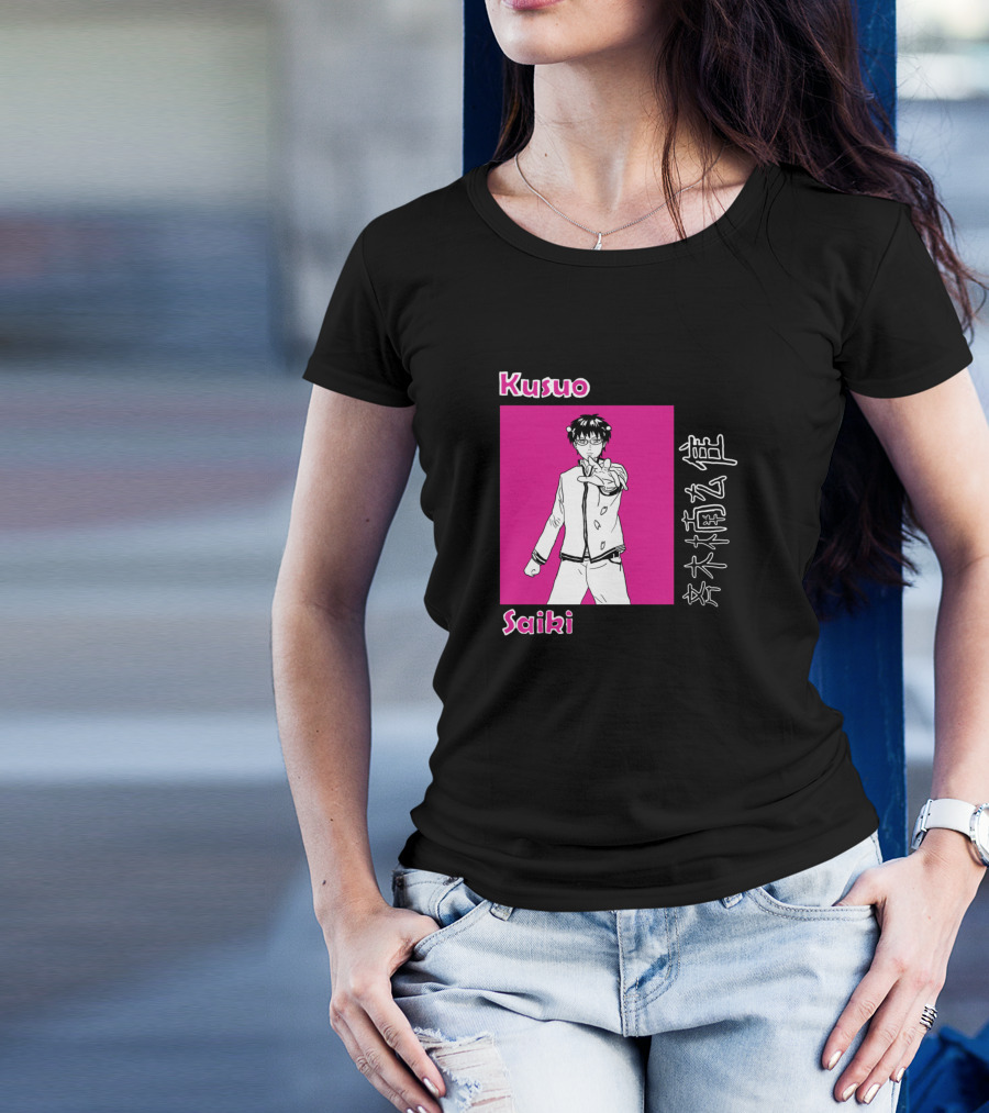 Kusuo Saiki Pink Background Anime Character T-Shirt