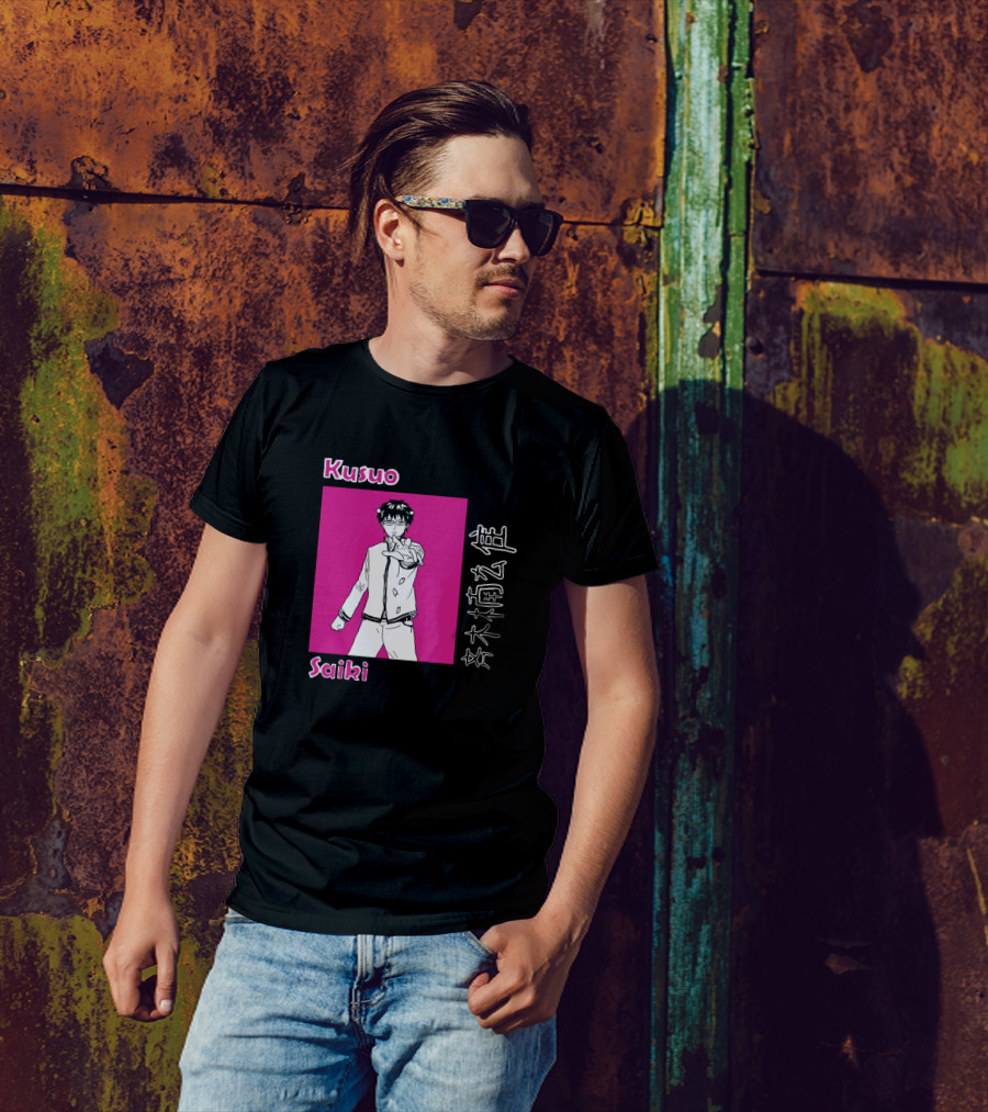 Kusuo Saiki Pink Background Anime Character T-Shirt