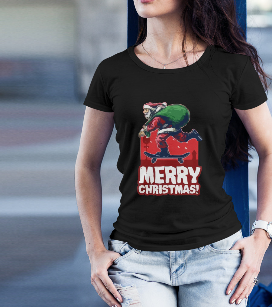 Merry Christmas Santa Riding Skateboard T-Shirt
