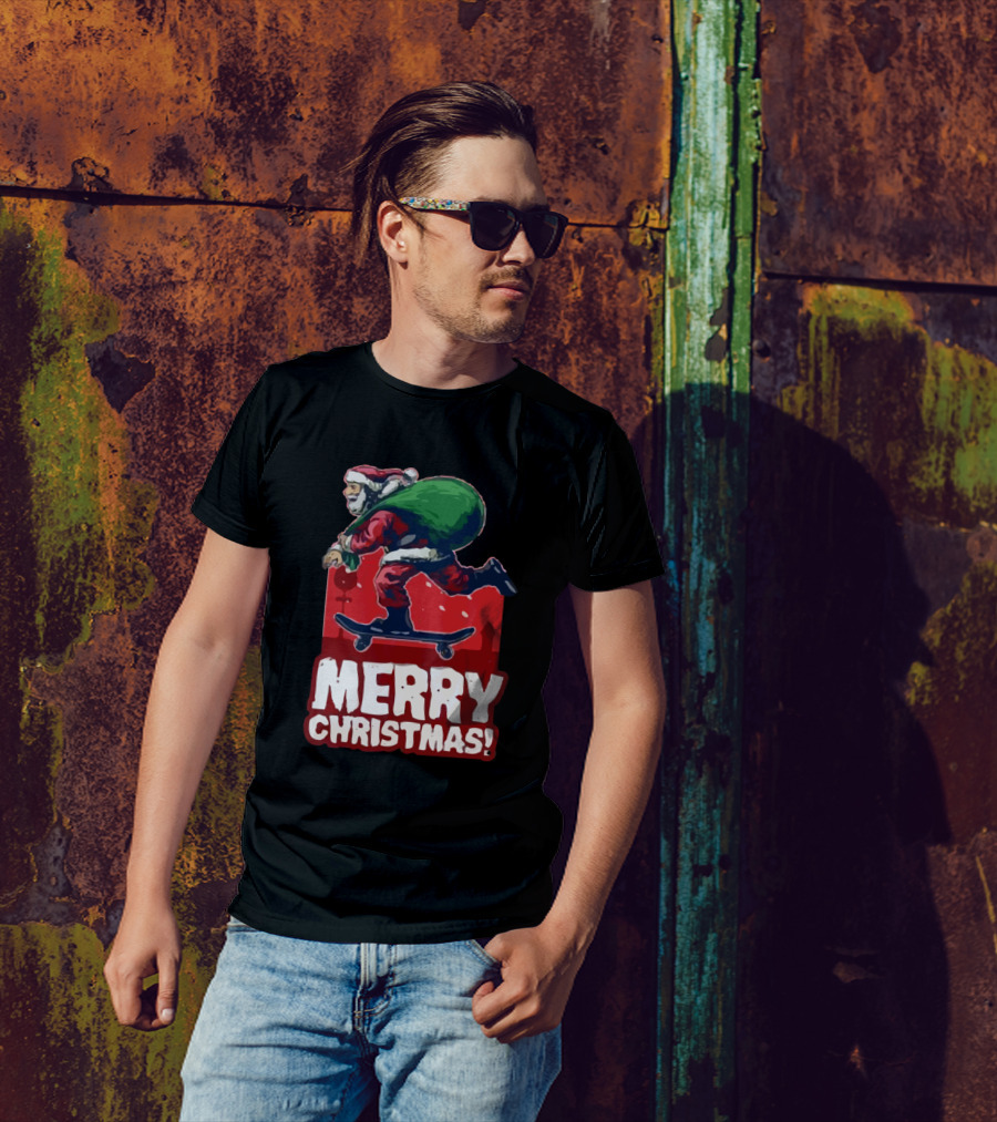 Merry Christmas Santa Riding Skateboard T-Shirt
