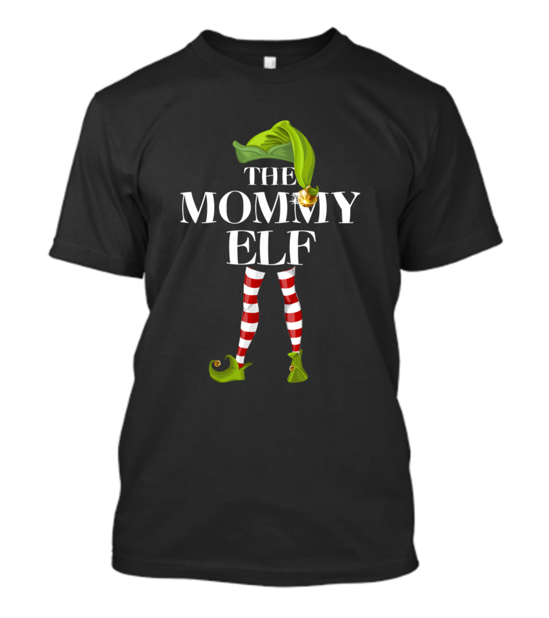 THE MOMMY ELF Christmas Outfit Fun Striped Tights And Green Hat T-Shirt