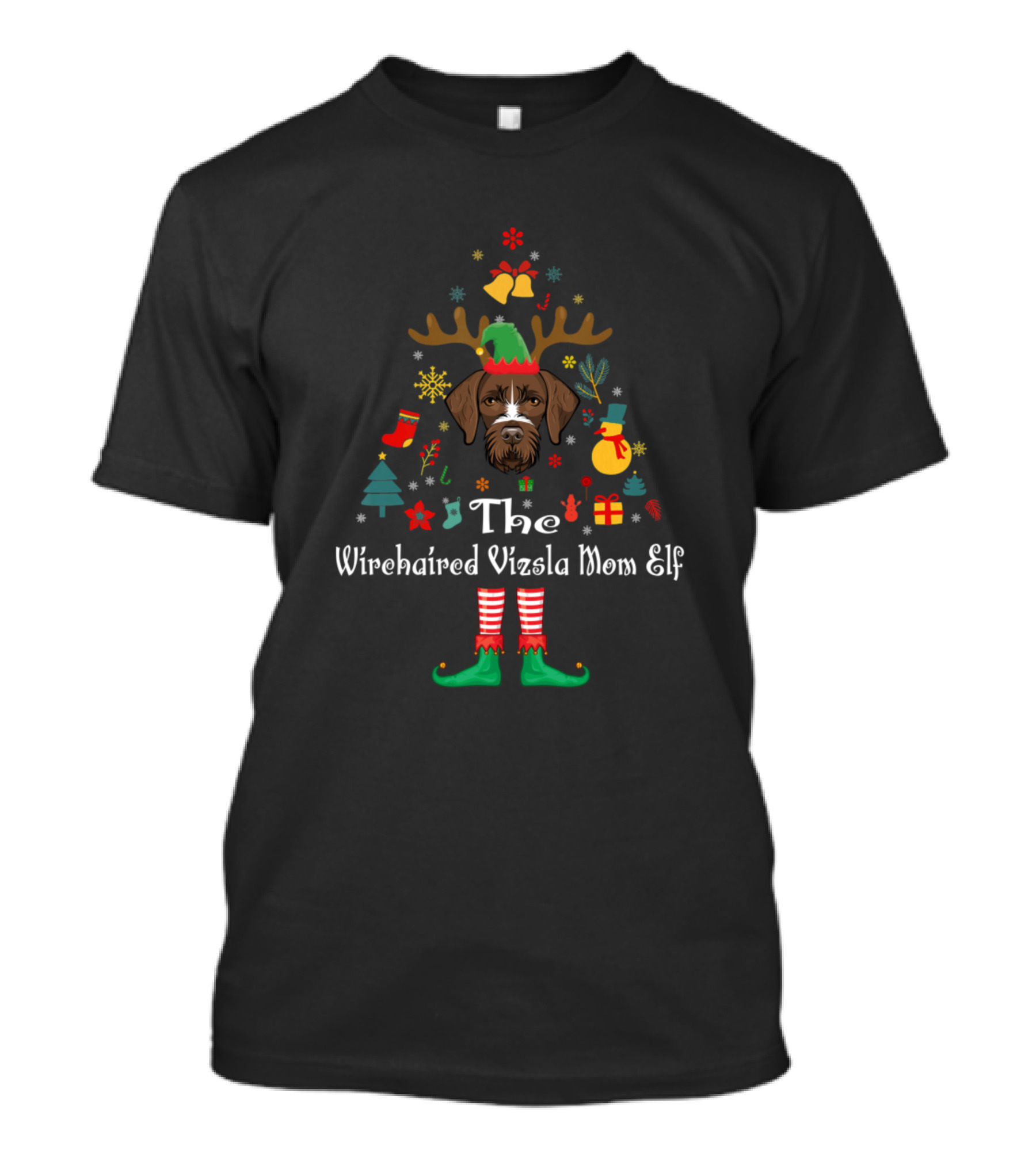 The Wirehaired Vizsla Mom Elf Reindeer Christmas Tree Snowman Gifts T-Shirt