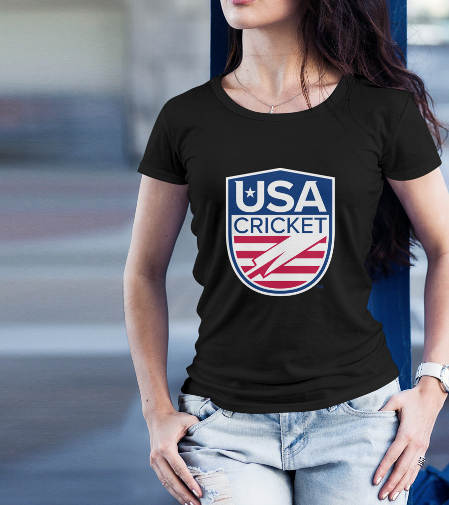 USA Cricket Shield Logo With Red Stripes And Star T-Shirt