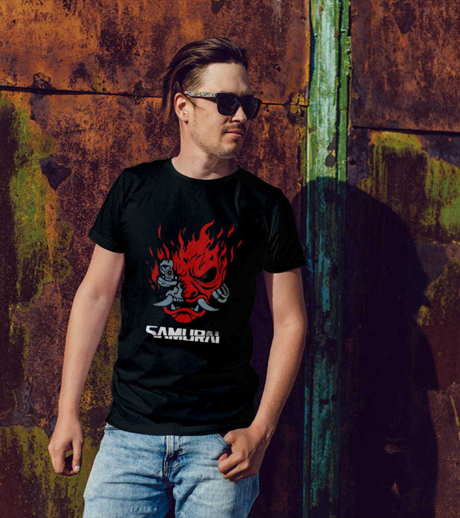 Samurai Vintage Retro Japanese Gaming 2077 Cyberpunk Mask T-Shirt