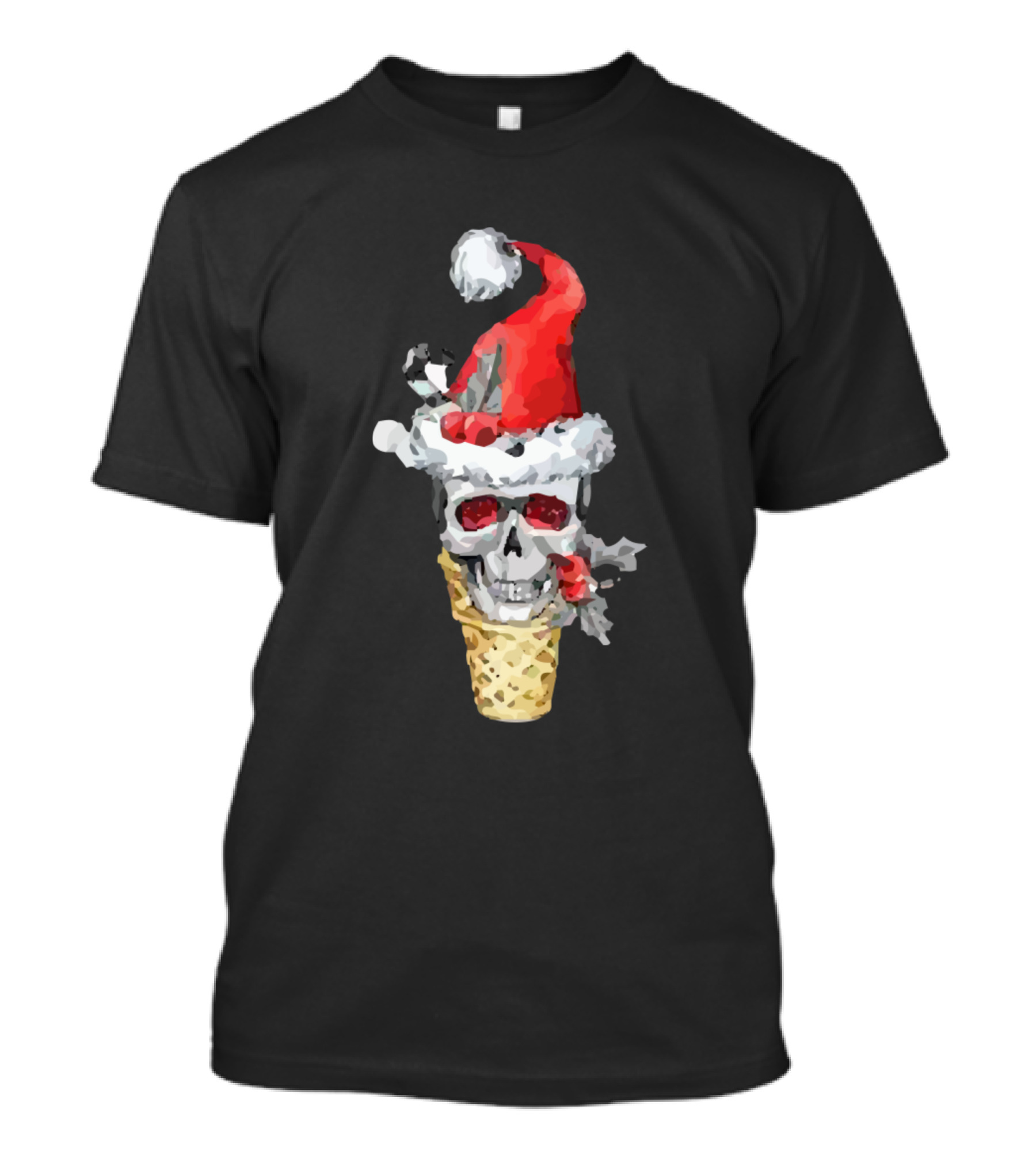 Skull Santa Hat Ice Cream Cone Winter Holidays T-Shirt