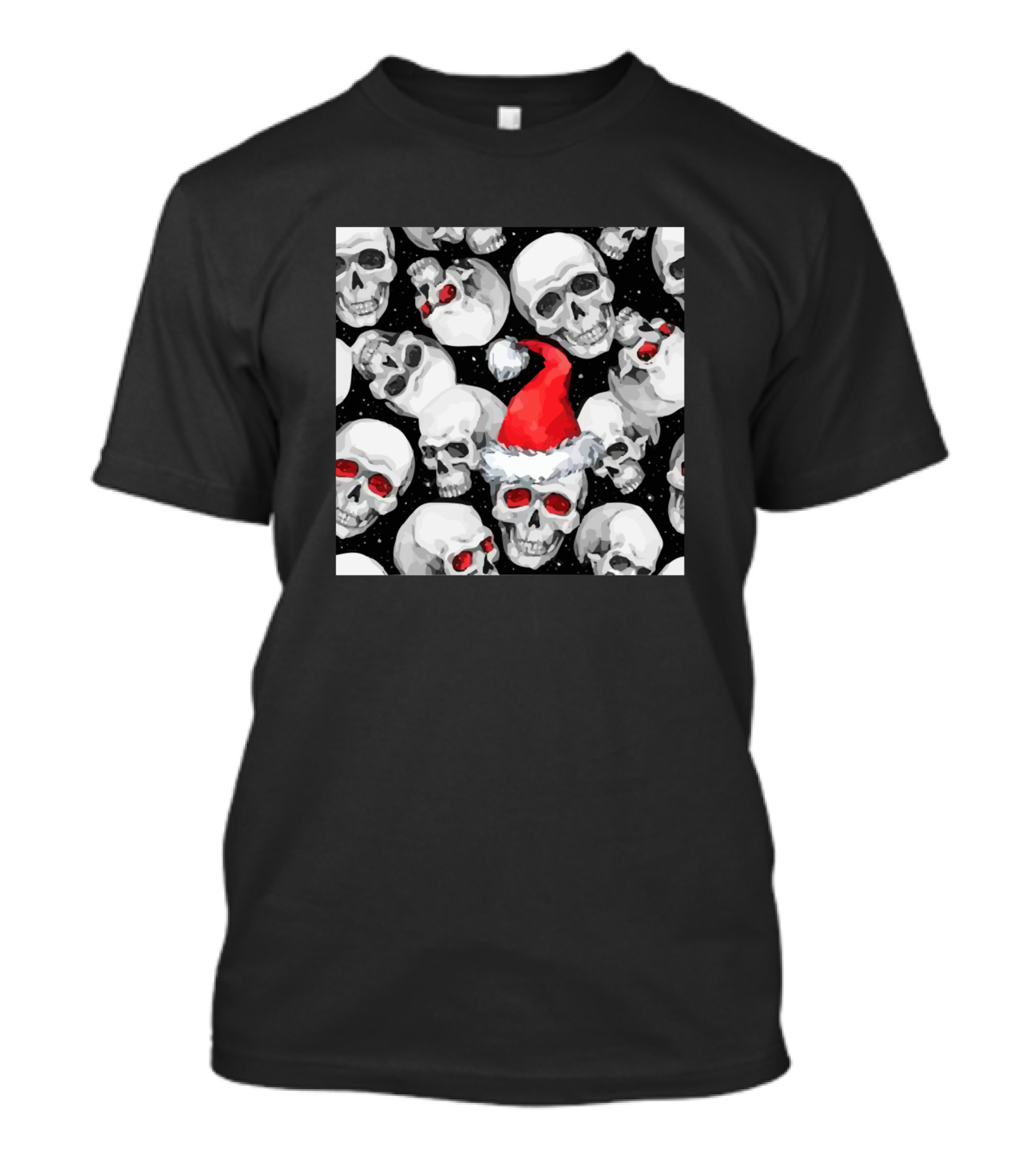Skulls With Santa Hats Watercolor Seamless Pattern Sketchy Fashion T-Shirt