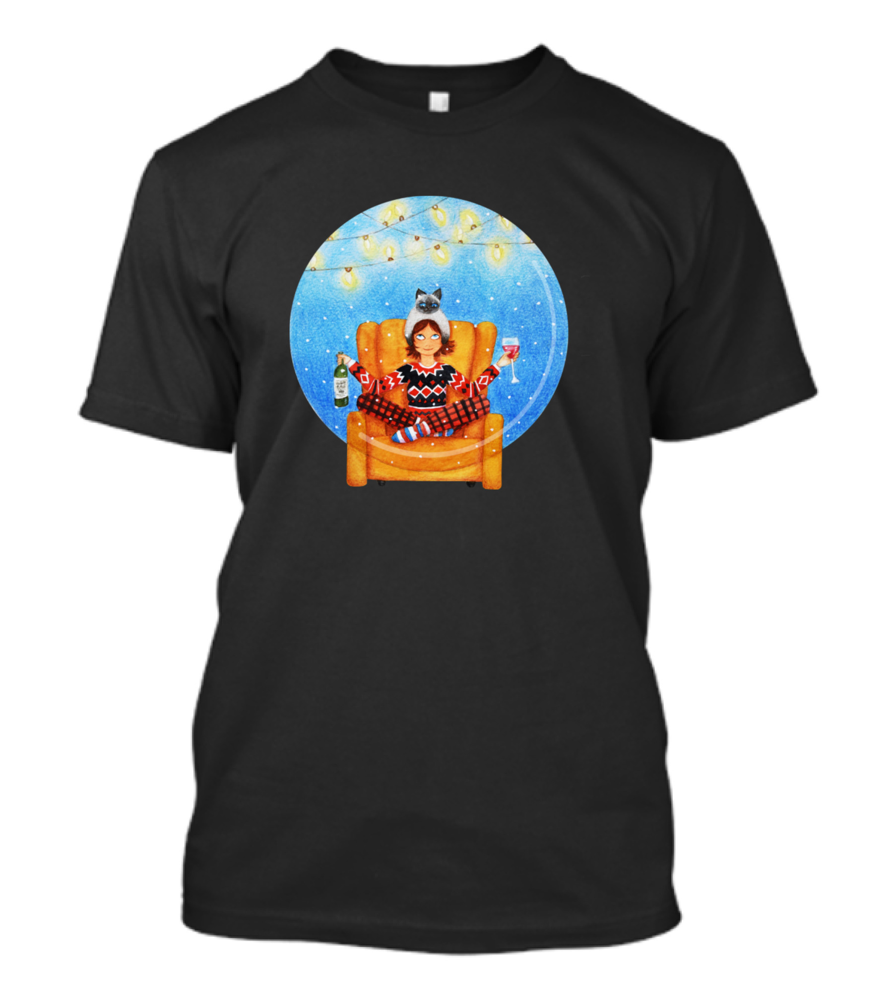 Cozy Winter Evening With Wine And Cat Lover T-Shirt