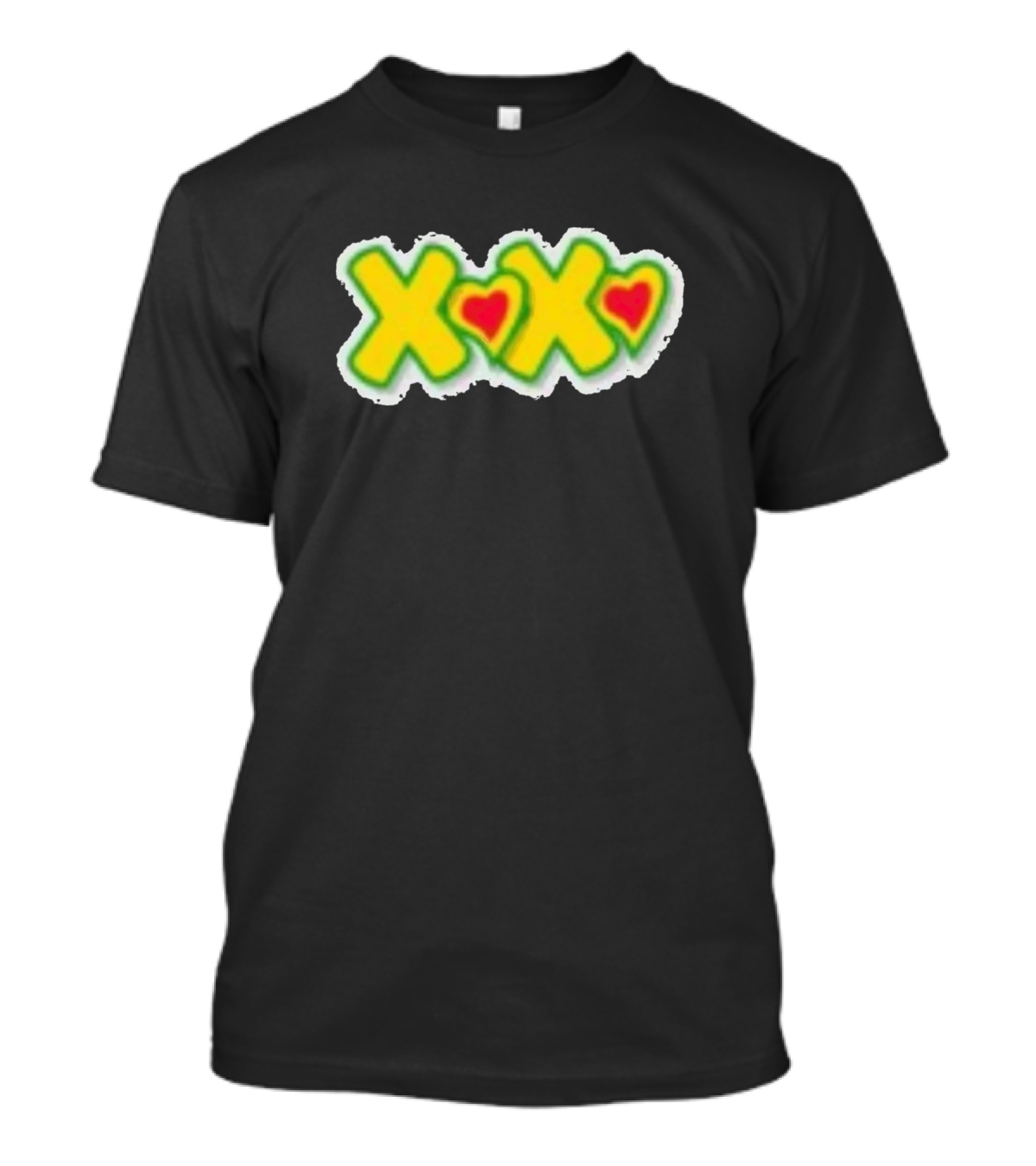 Xoxo Green Yellow Letters Red Hearts T-Shirt