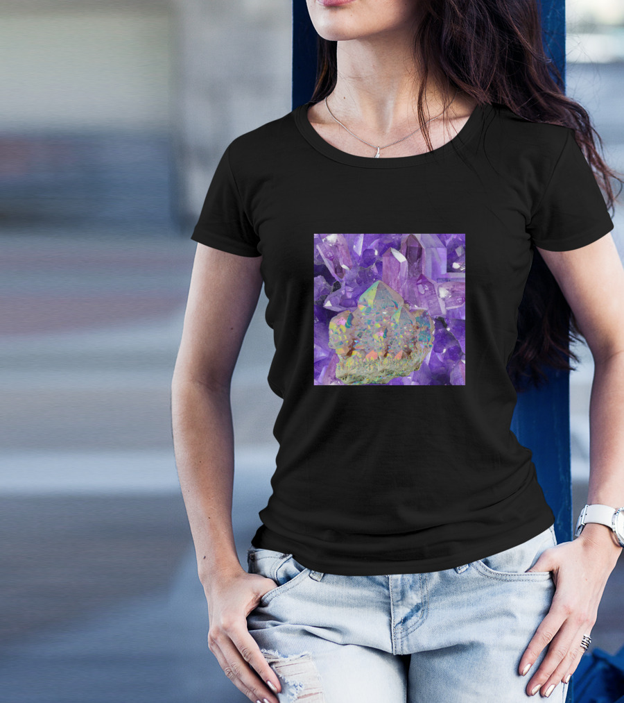 Amethyst Crystals Holographic Gemstone Aura T-Shirt
