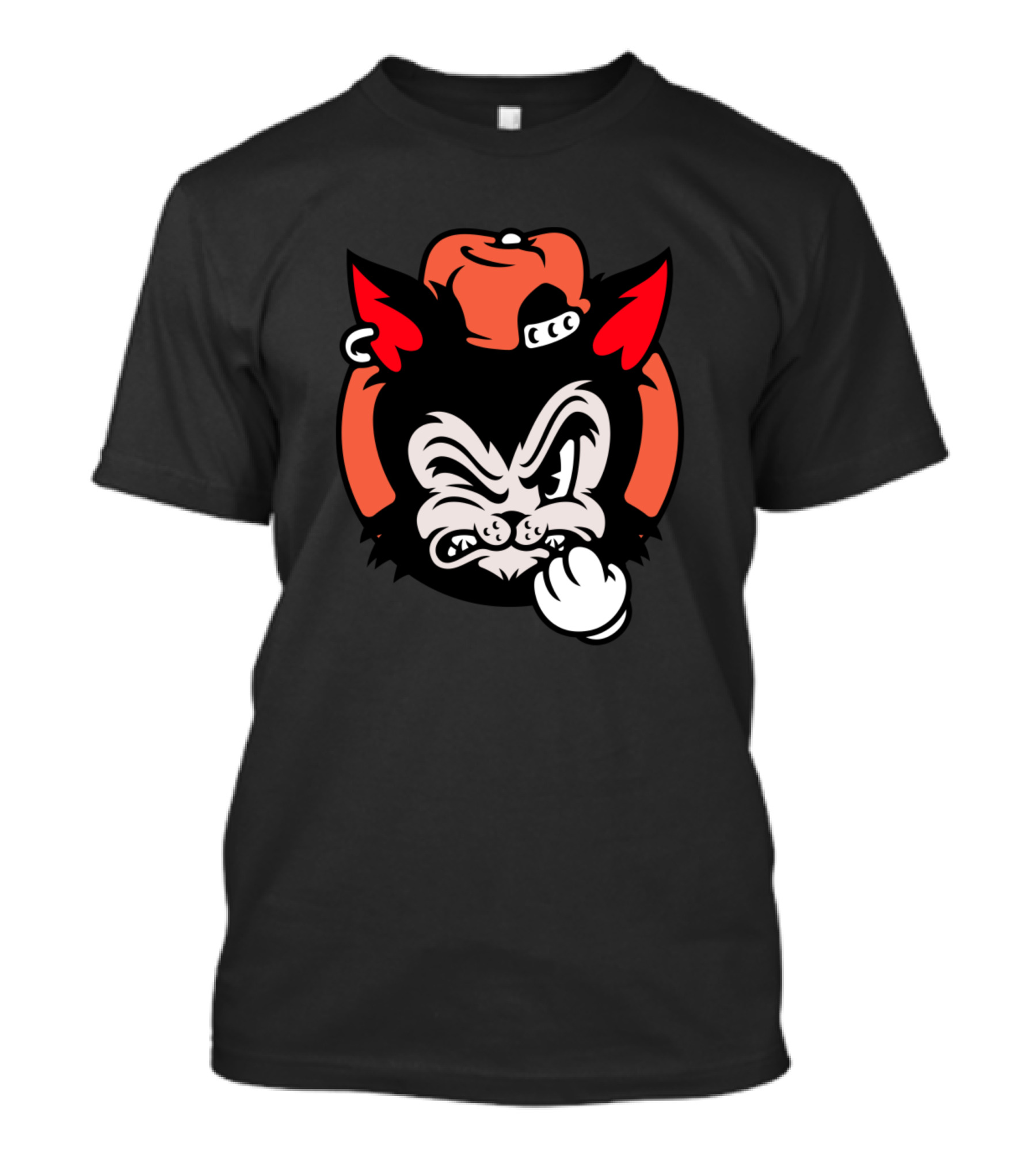 Angry Old School Skater Cat Hat Grumpy Hand Gesture T-Shirt