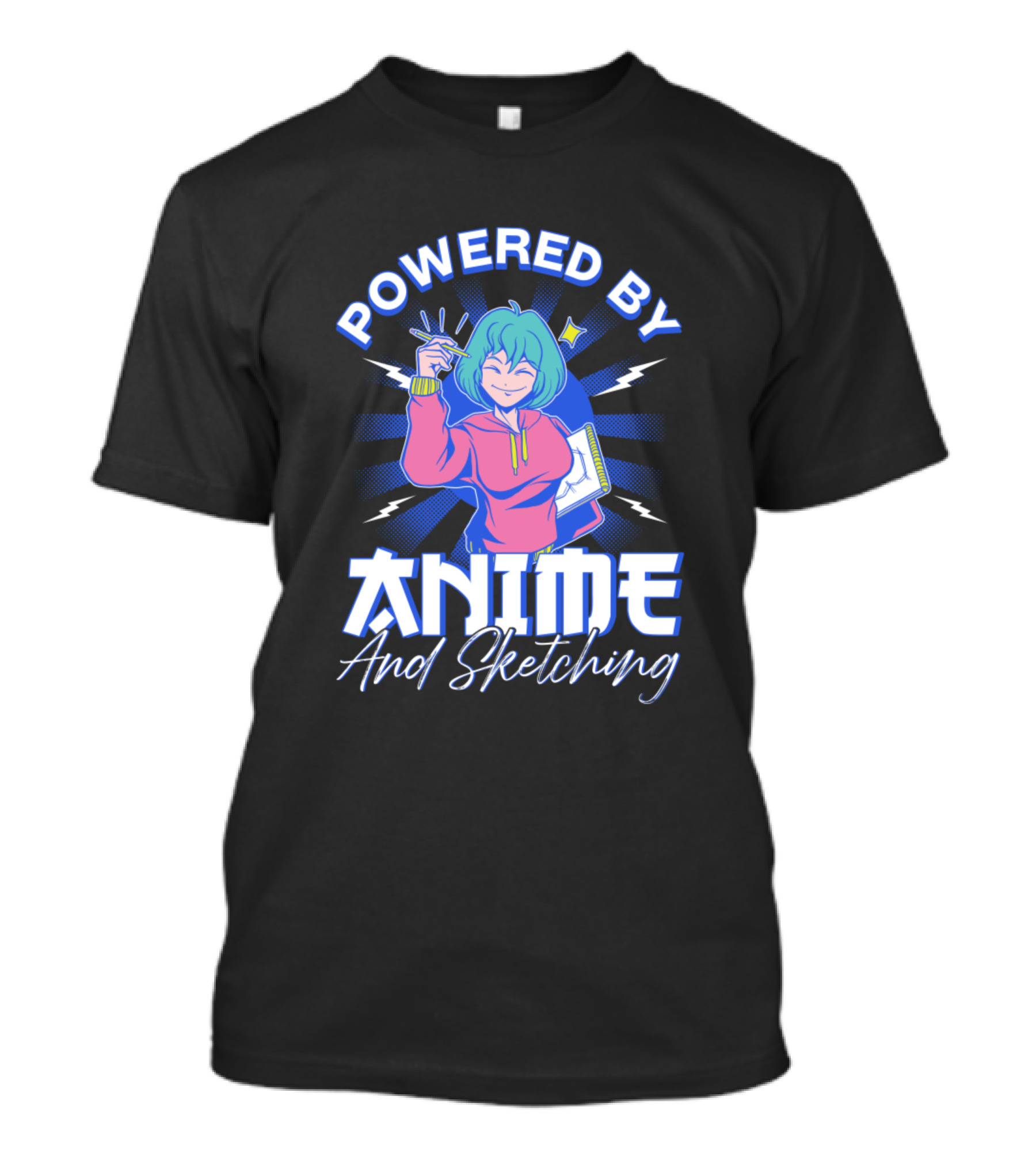 Powered By Anime And Sketching Anime Otaku Manga Art Lover T-Shirt