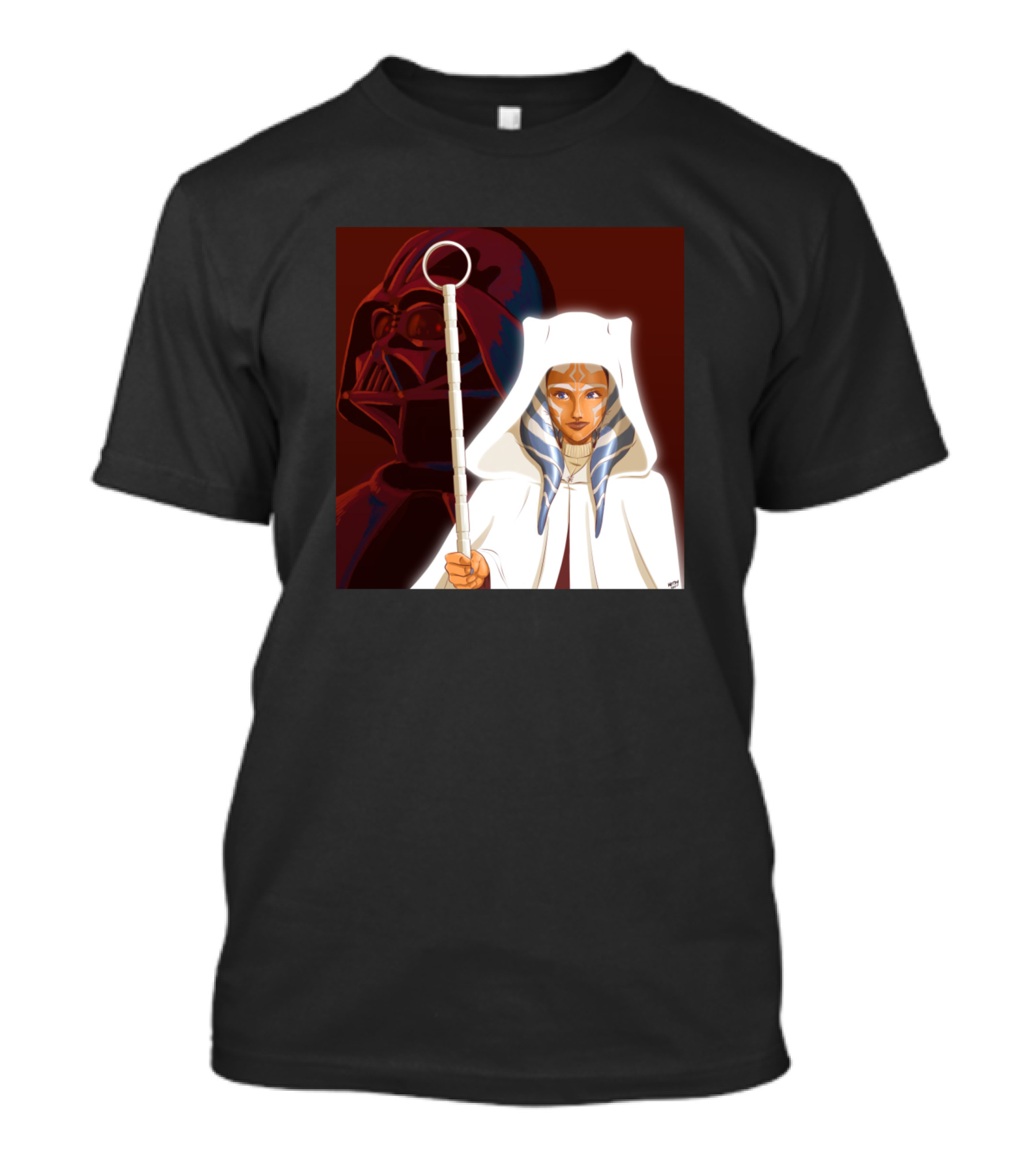 Ahsoka Tano White Cloak With Darth Vader Background T-Shirt