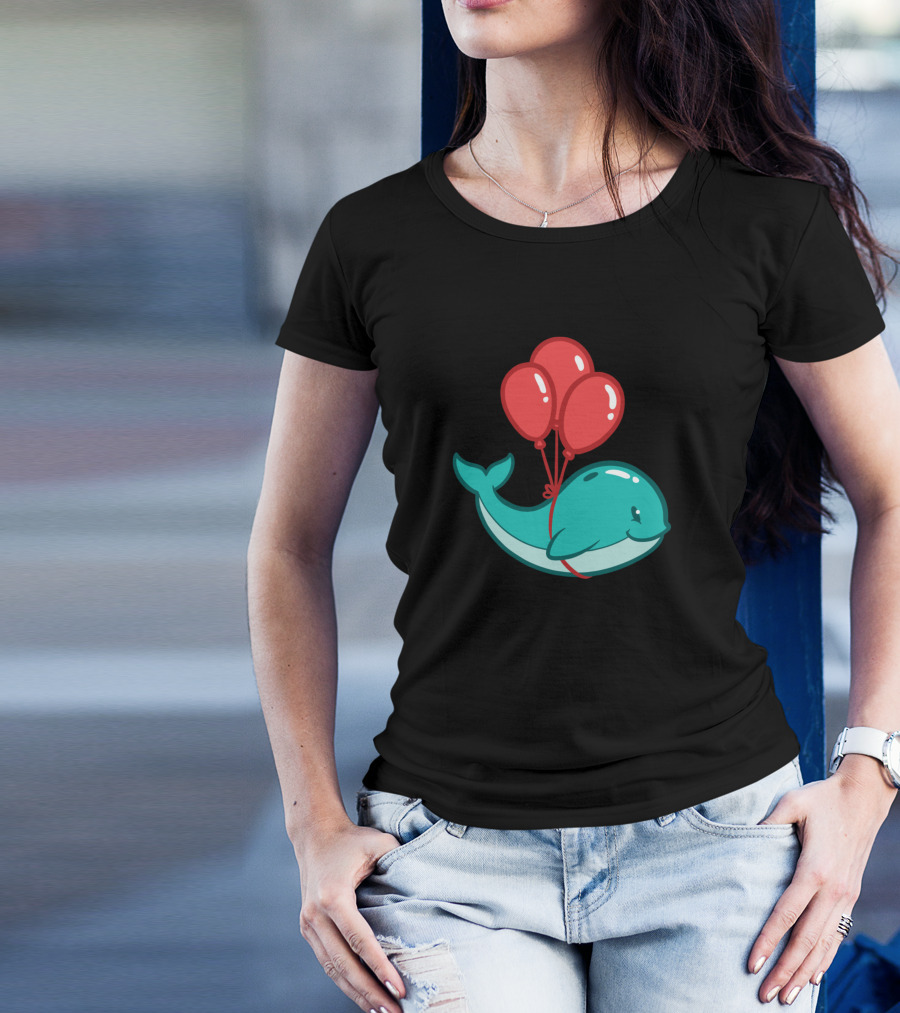 Balloon Whale Floating With Red Balloons T-Shirt